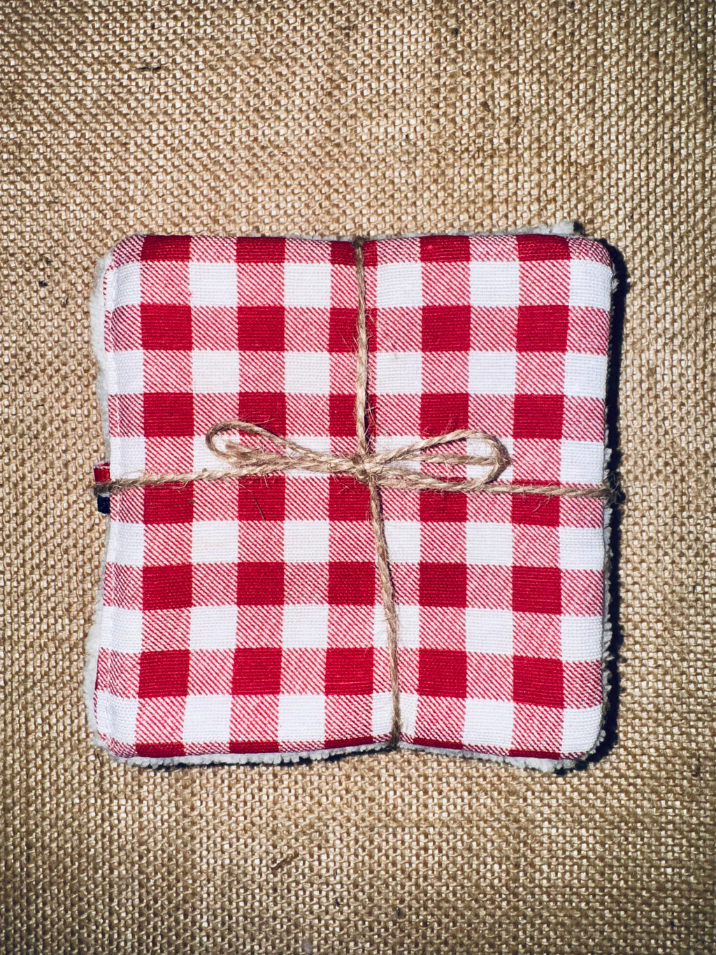 Cotons réutilisables en éponge bambou x4 Vichy Rouge / Blanc