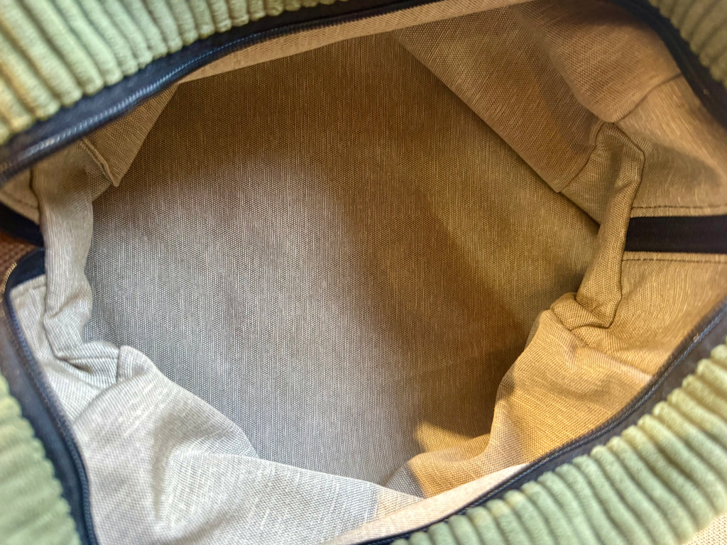 Trousse de toilette - velours kaki / tissu militaire