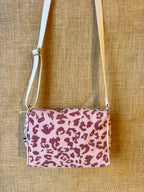 Sac bandoulière en Velours Léopard Rose
