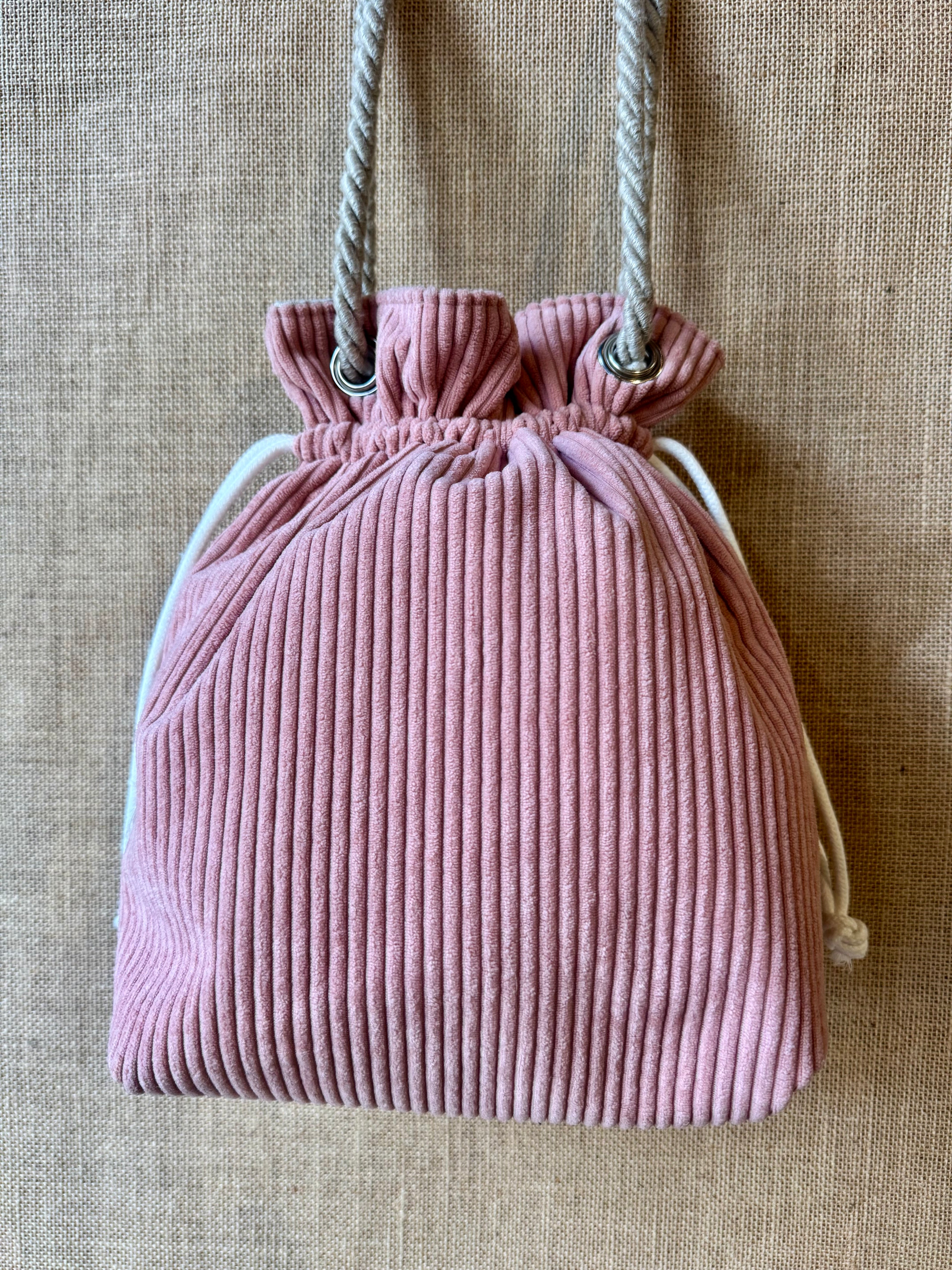 Sac Bandoulière Bourse Velours Rose Petites Côtes