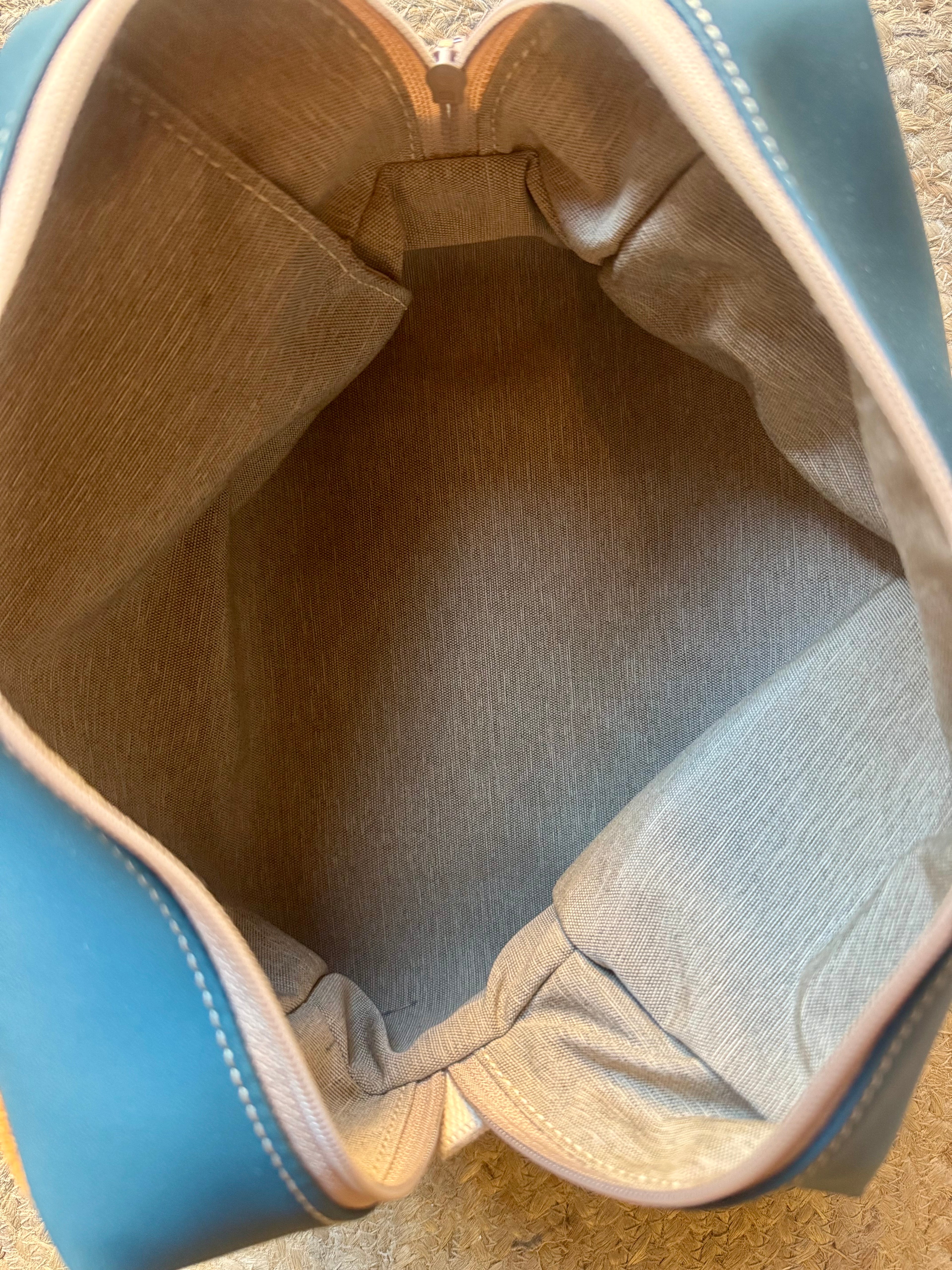 Trousse de toilette - Simili Bleu Canard / Velours Ocre