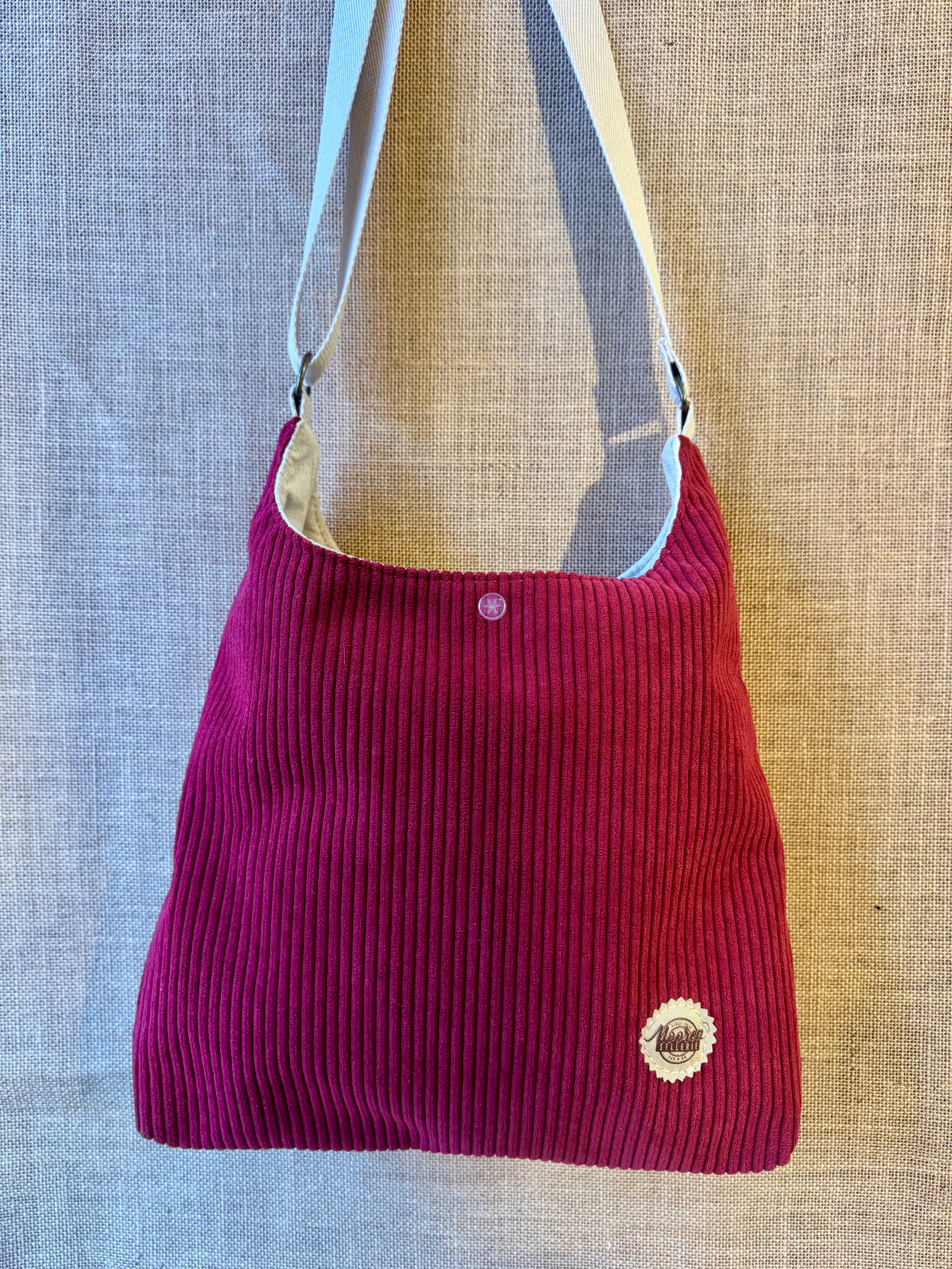 Sac épaule en Velours Bordeaux Taille Moyenne