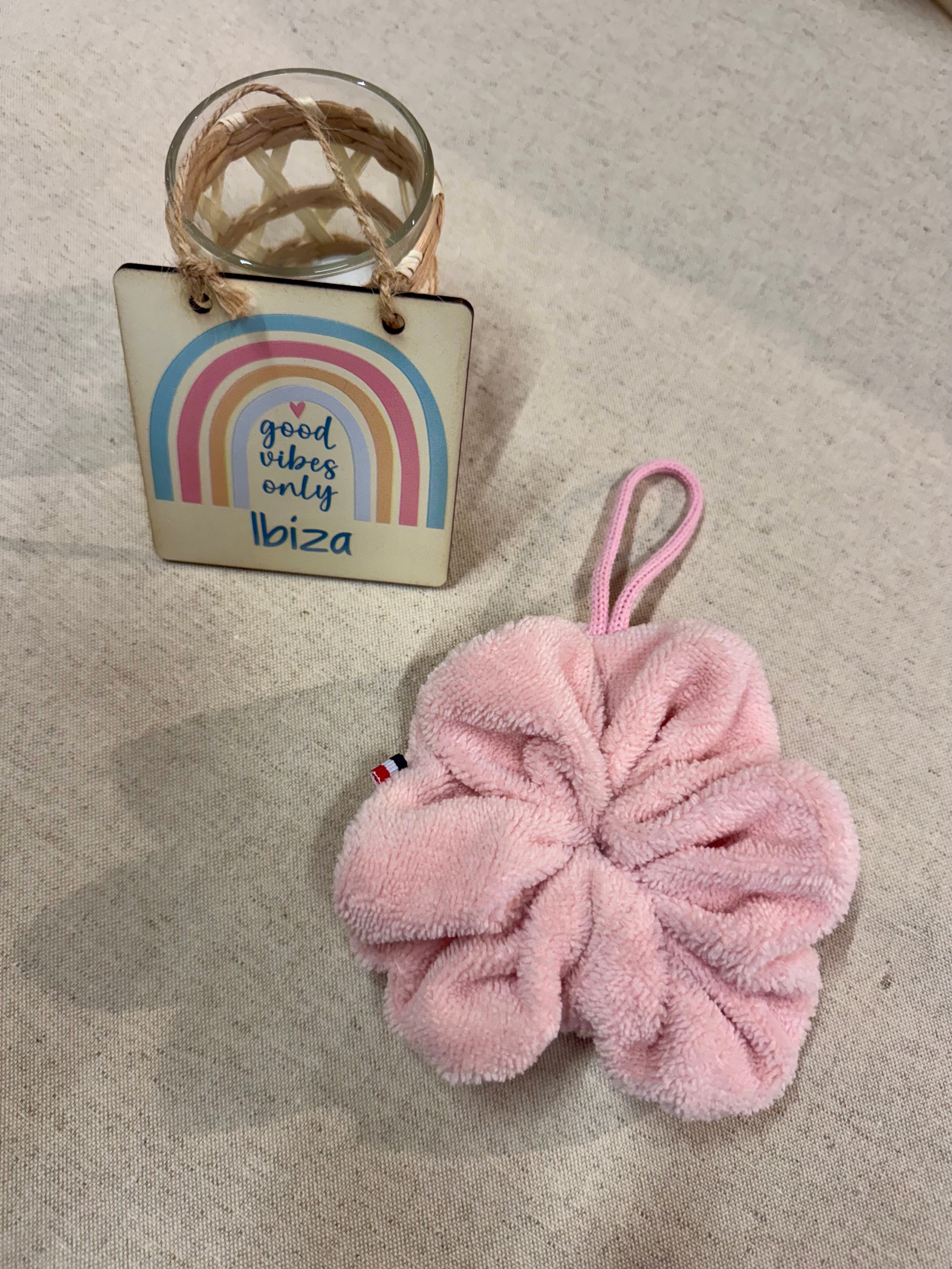 Fleur de douche en éponge bambou ultra douce Rose pale