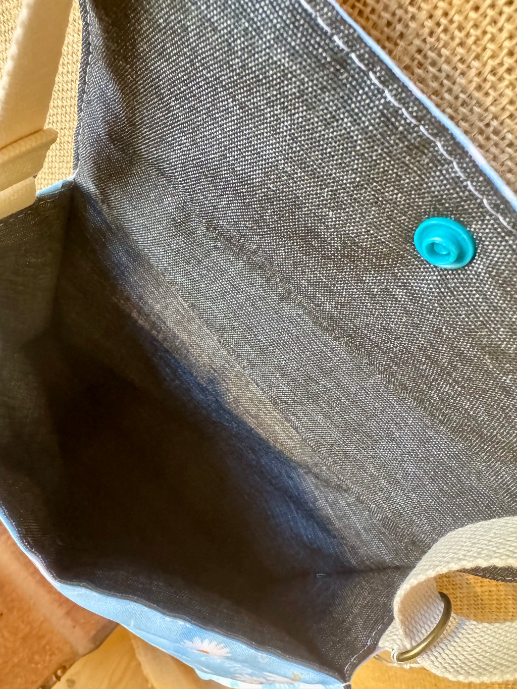 Sac bandoulière en tissu bleu Marguerite et Abeilles