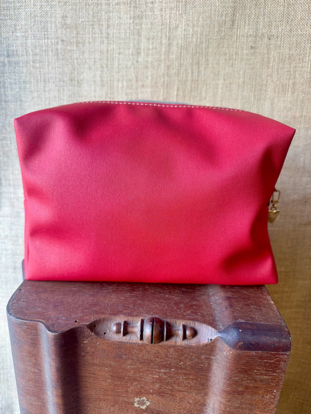 Trousse de toilette femme - Simili rouge / Tissu floral rouge