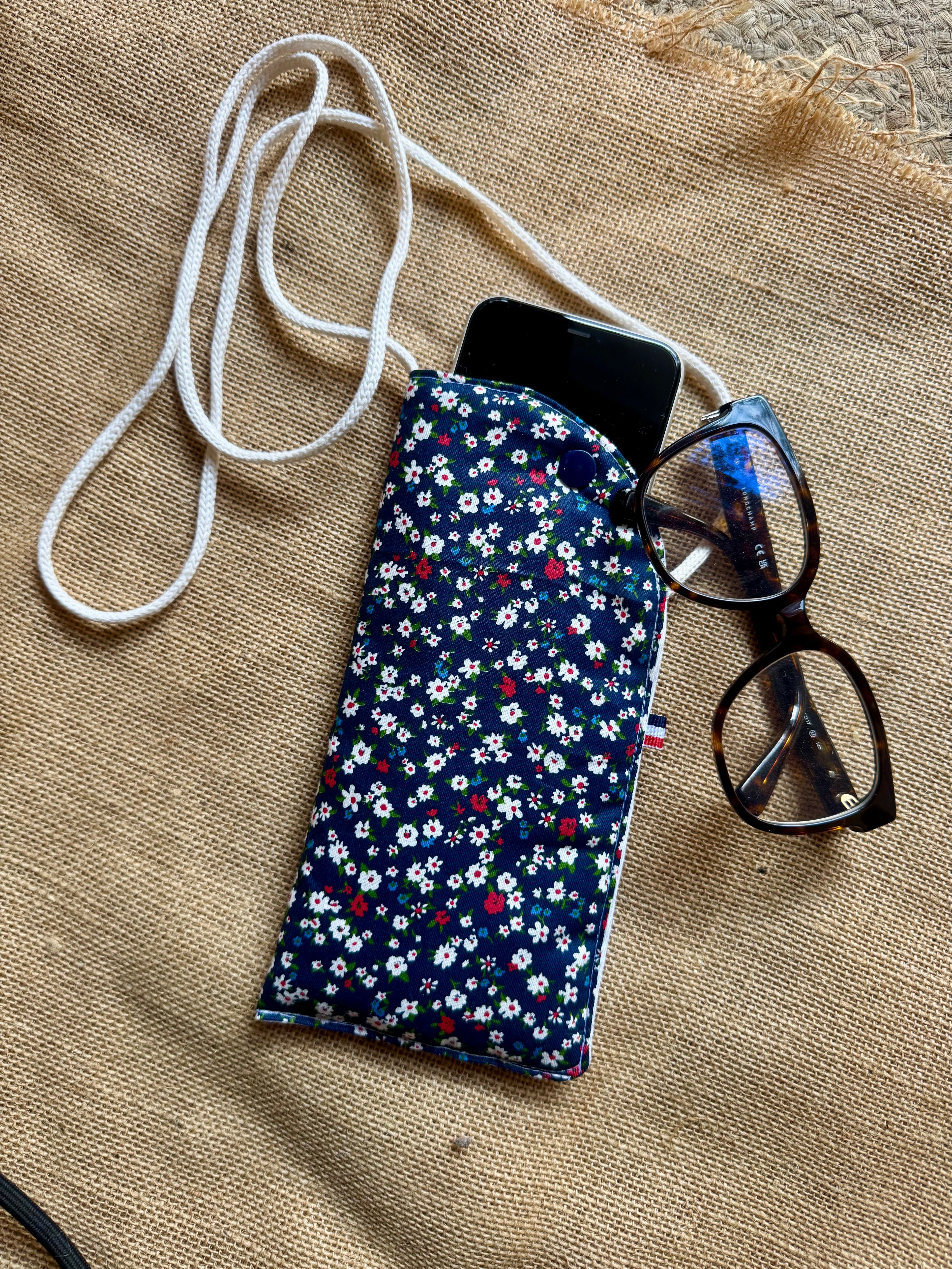 Étui téléphone Bleu Marine / Fleurs