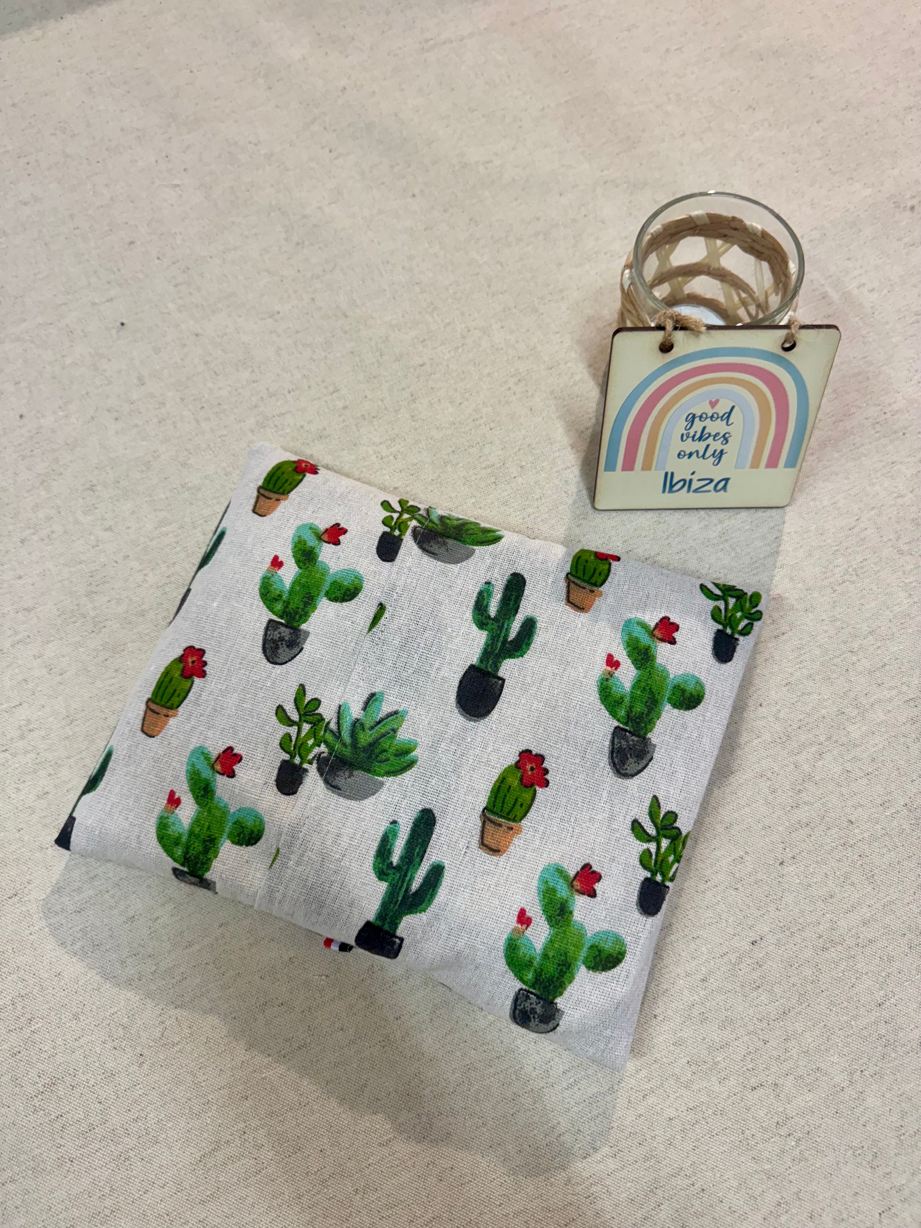 Bouillotte artisanale Cactus déhoussable avec noyaux de cerise