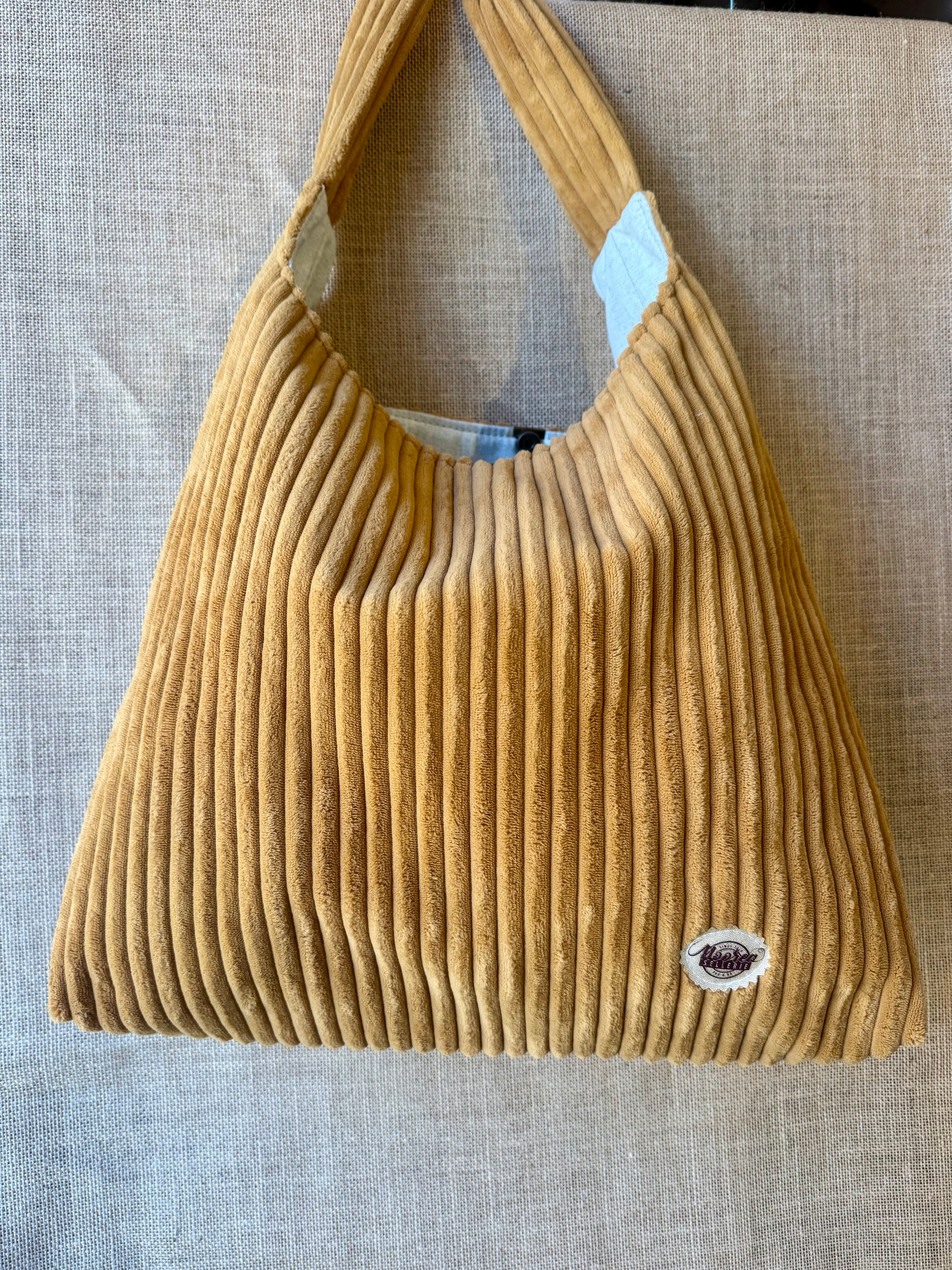 Grand Sac épaule en Velours Grosses Cotes Ocre