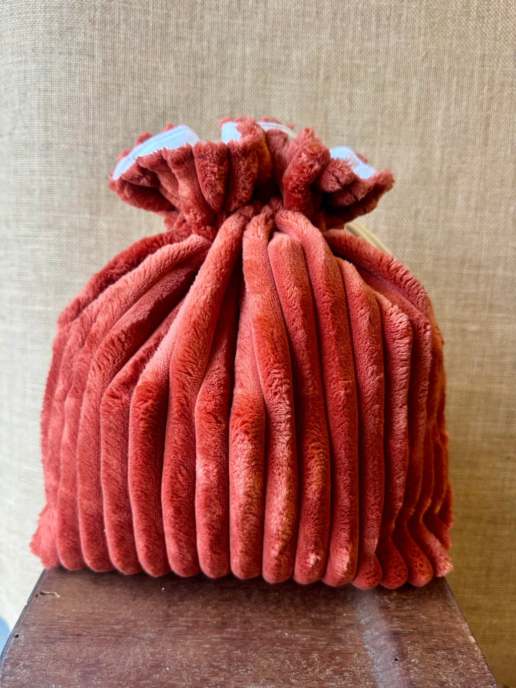 Trousse Bourse Velours Grosses Cotes Terracotta / Lin Cœurs