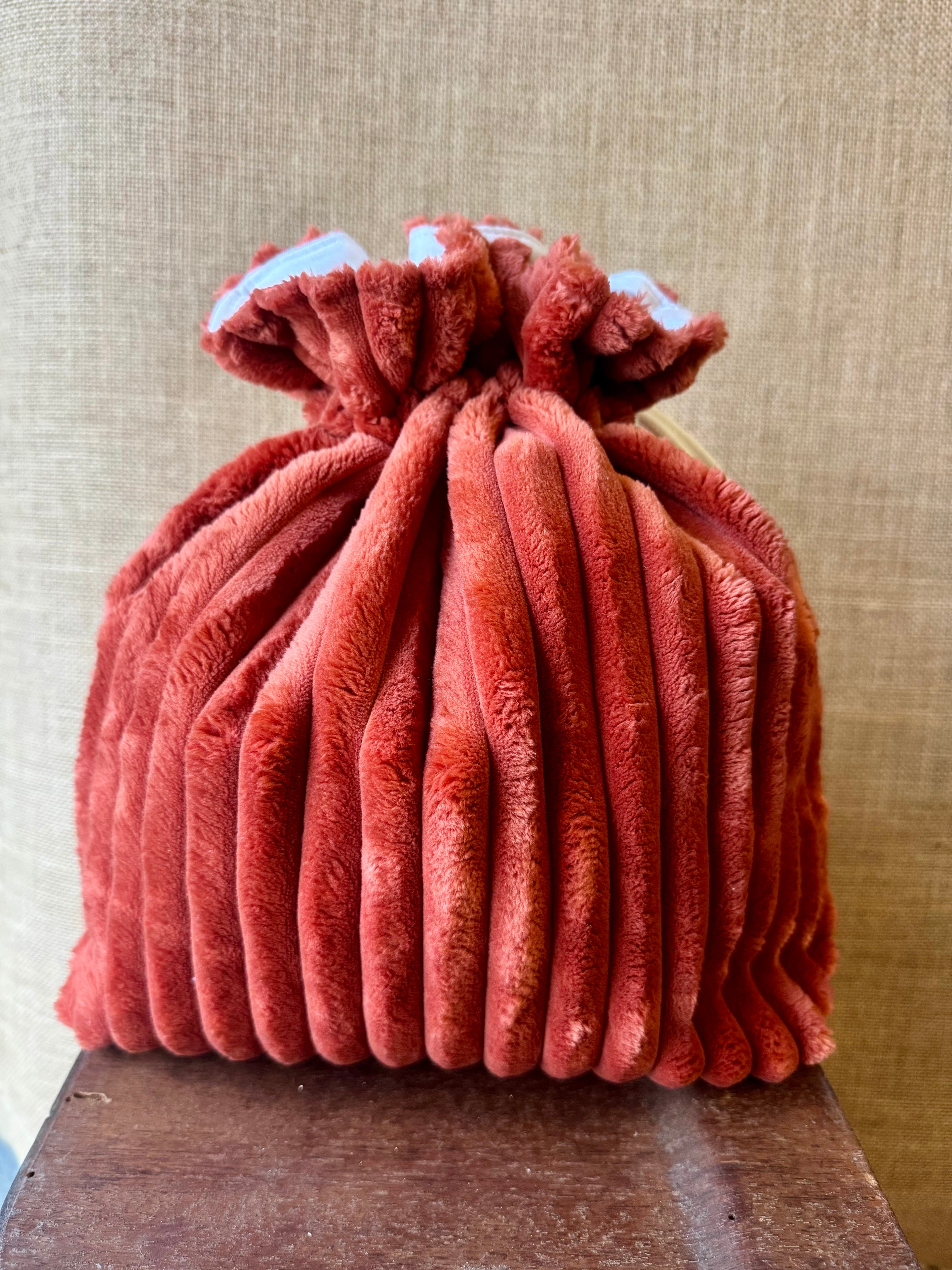 Trousse Bourse Velours Grosses Cotes Terracotta / Lin Cœurs