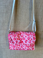 Sac bandoulière en tissu Léopard fuschia et orange