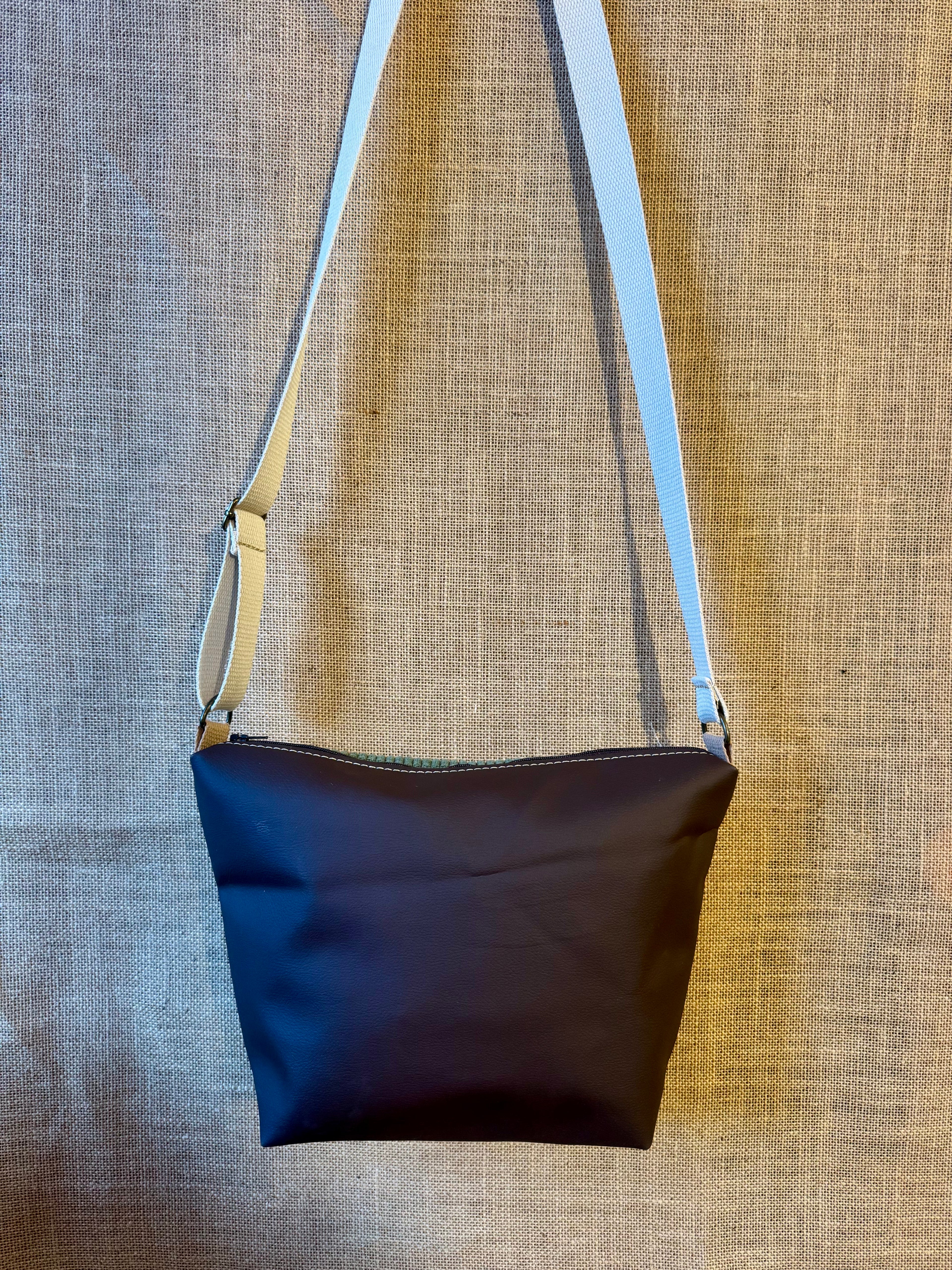 Sac trapèze bandoulière Velours Kaki / Velours Ocre / Simili Marron