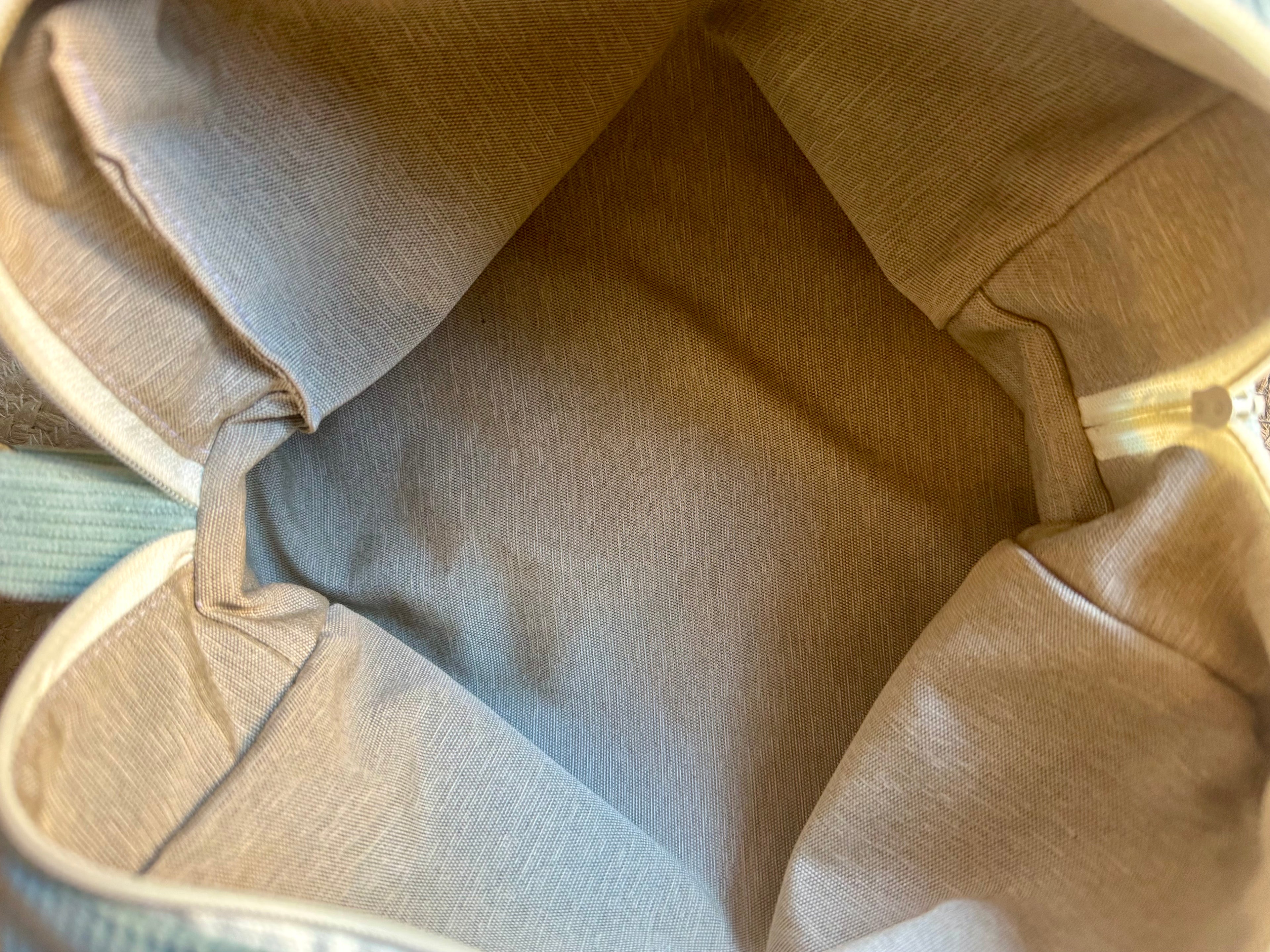 Trousse de toilette - Velours Bleu Ciel / Tissu Beige Chiné