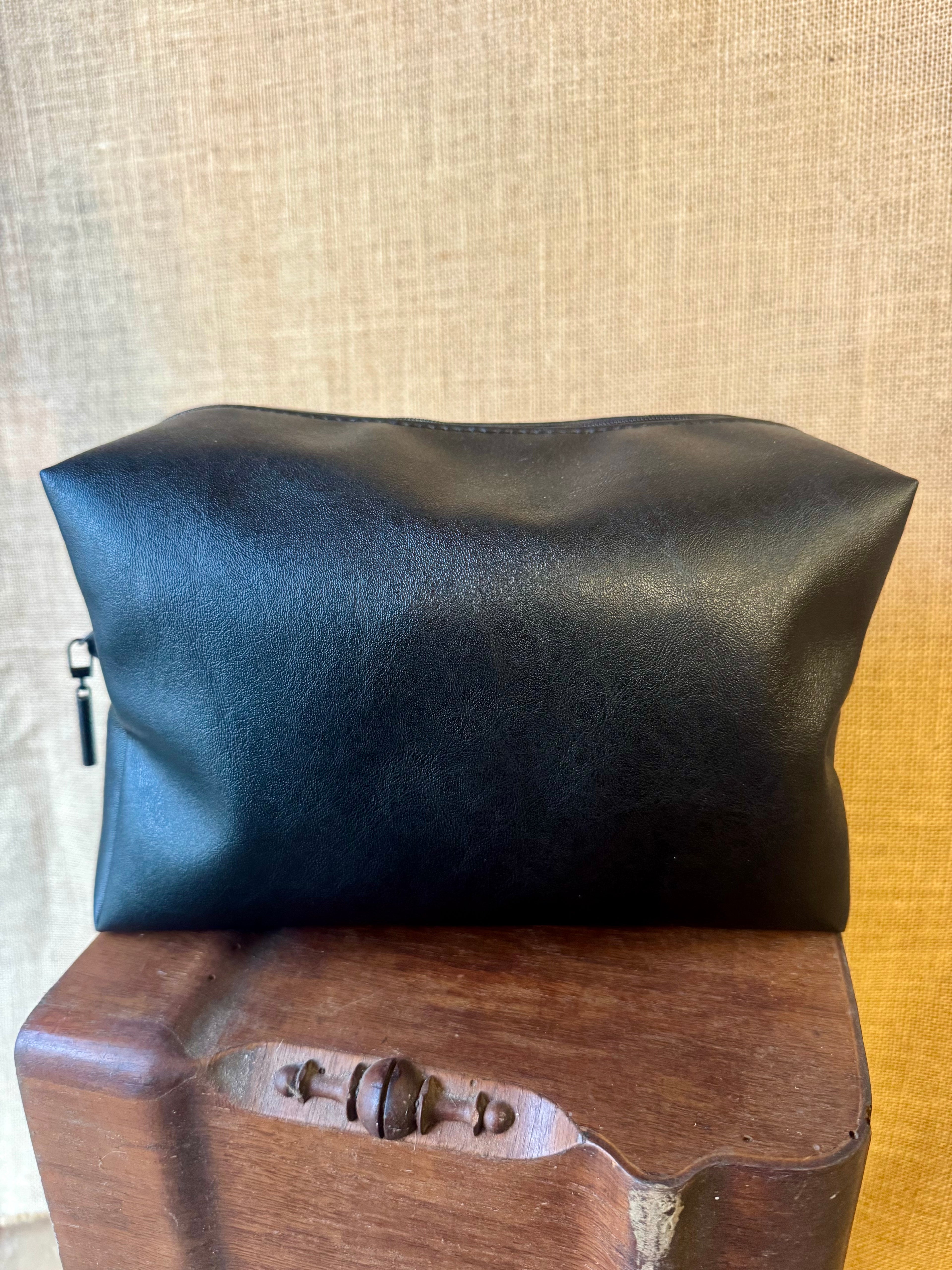 Trousse de toilette - Simili Noir / Tissu Moto