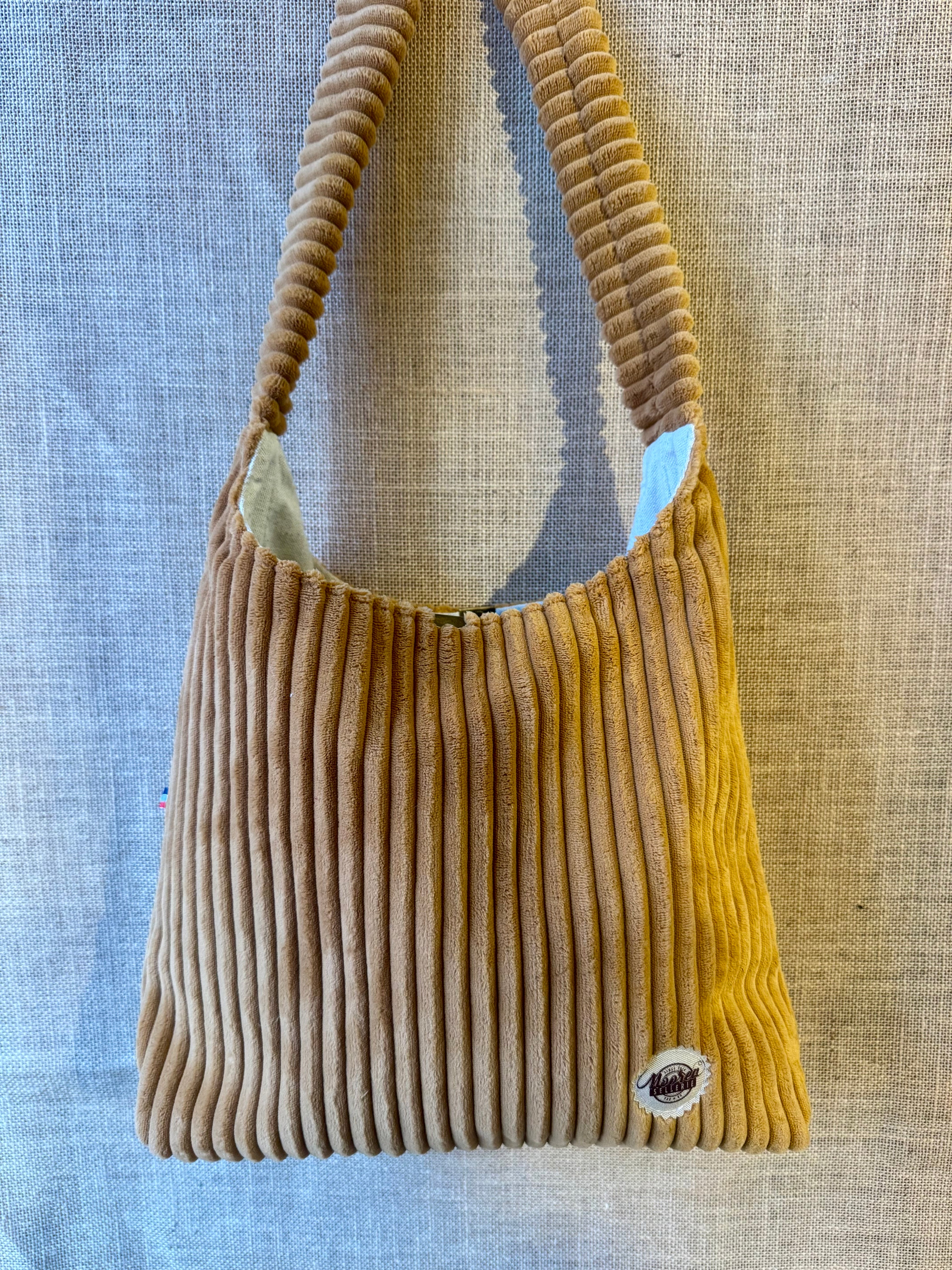 Sac épaule en Velours Grosses Cotes Ocre Taille Moyenne