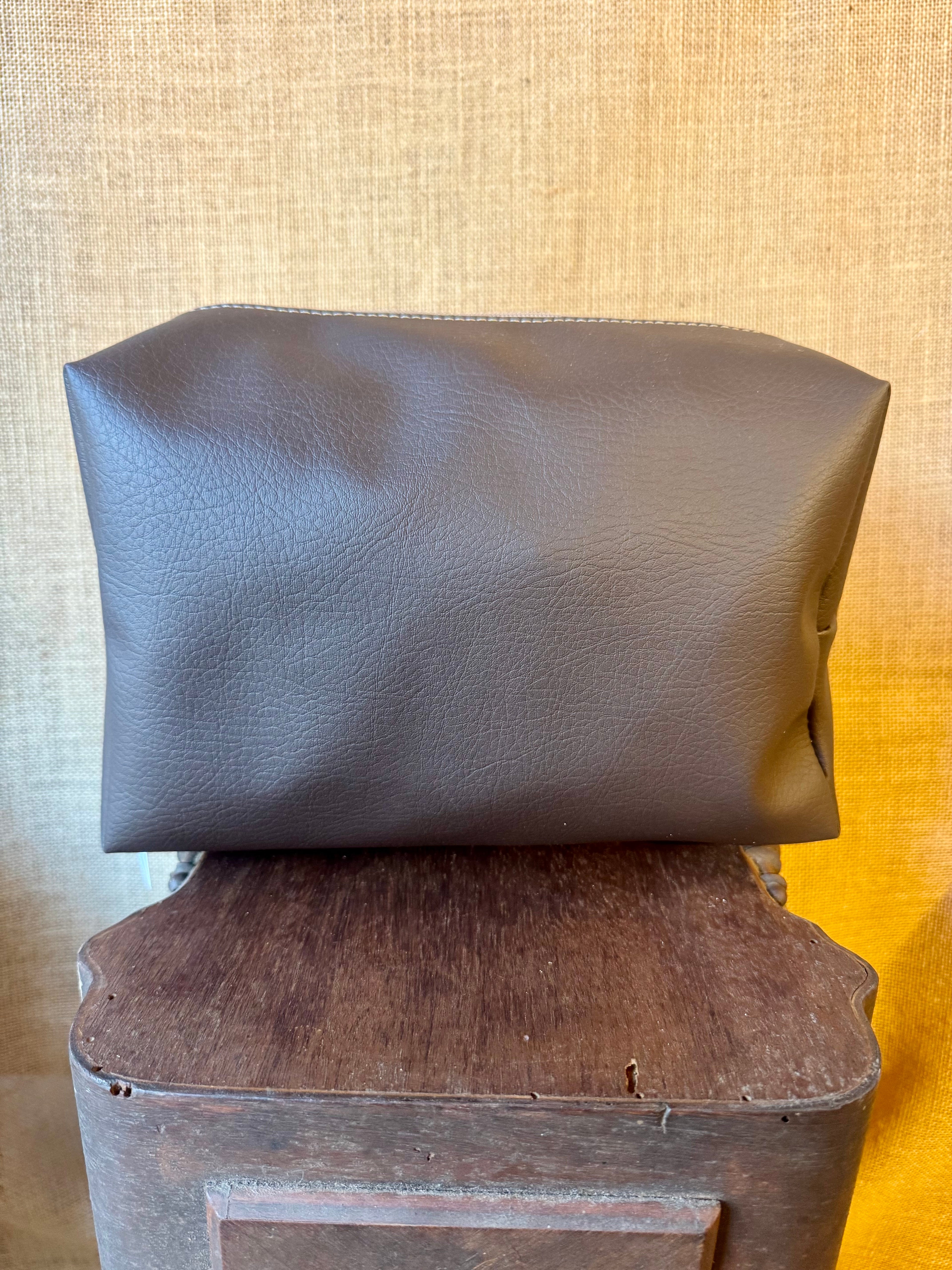 Trousse de toilette - Simili Marron / Velours Ocre