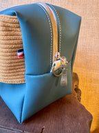 Trousse de toilette - Simili Bleu Canard / Velours Ocre