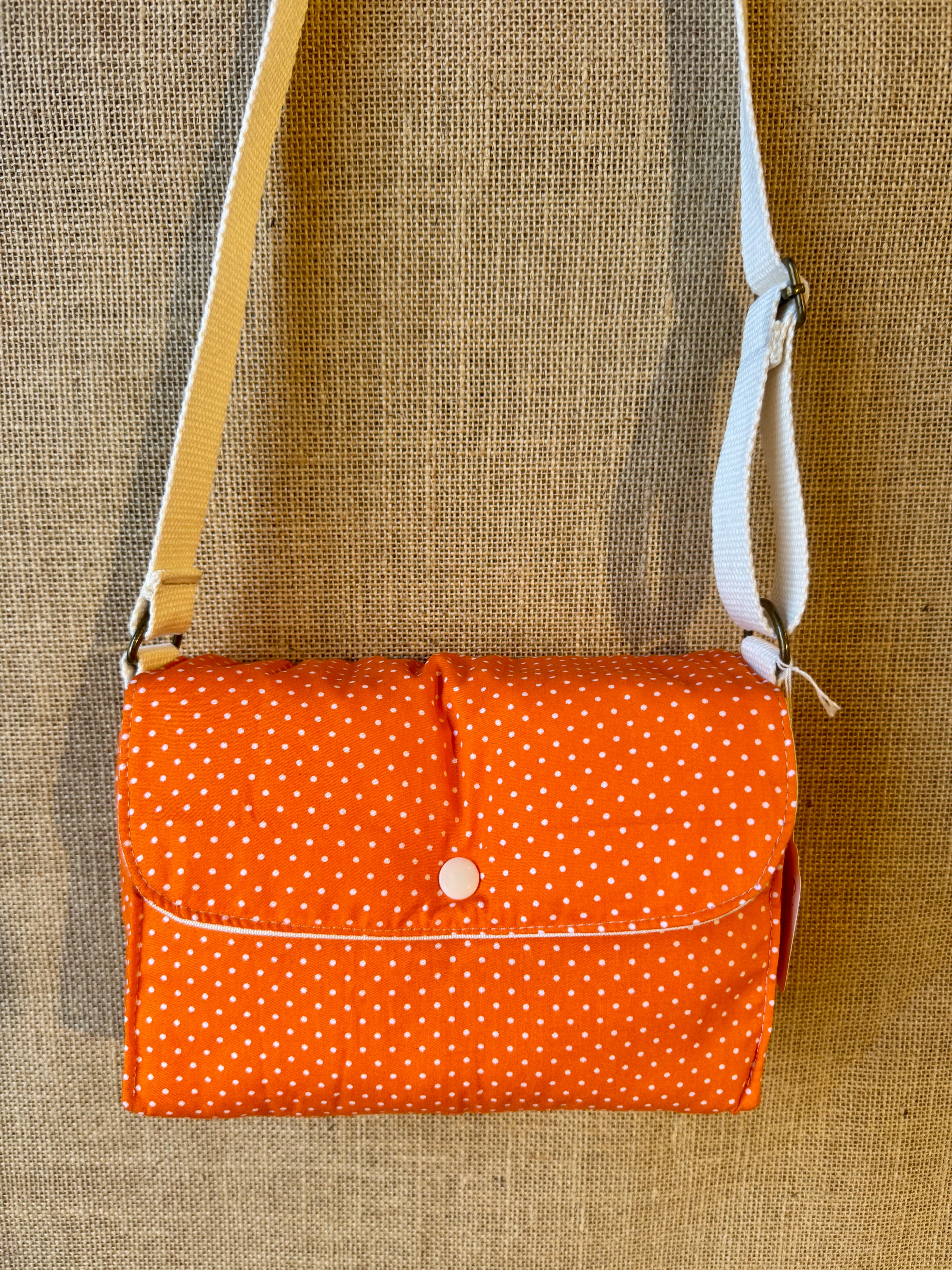 Sac bandoulière en tissu Vintage Orange Pois blancs