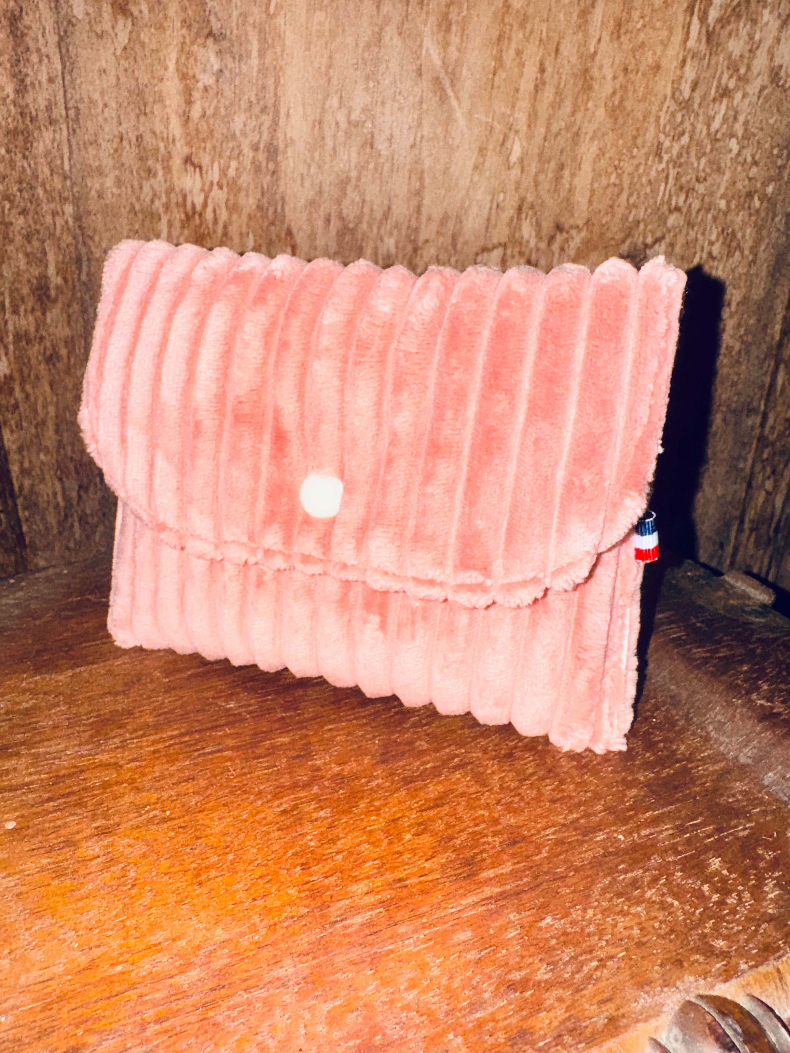 Mini Pochette Velours Grosses Côtes Rose