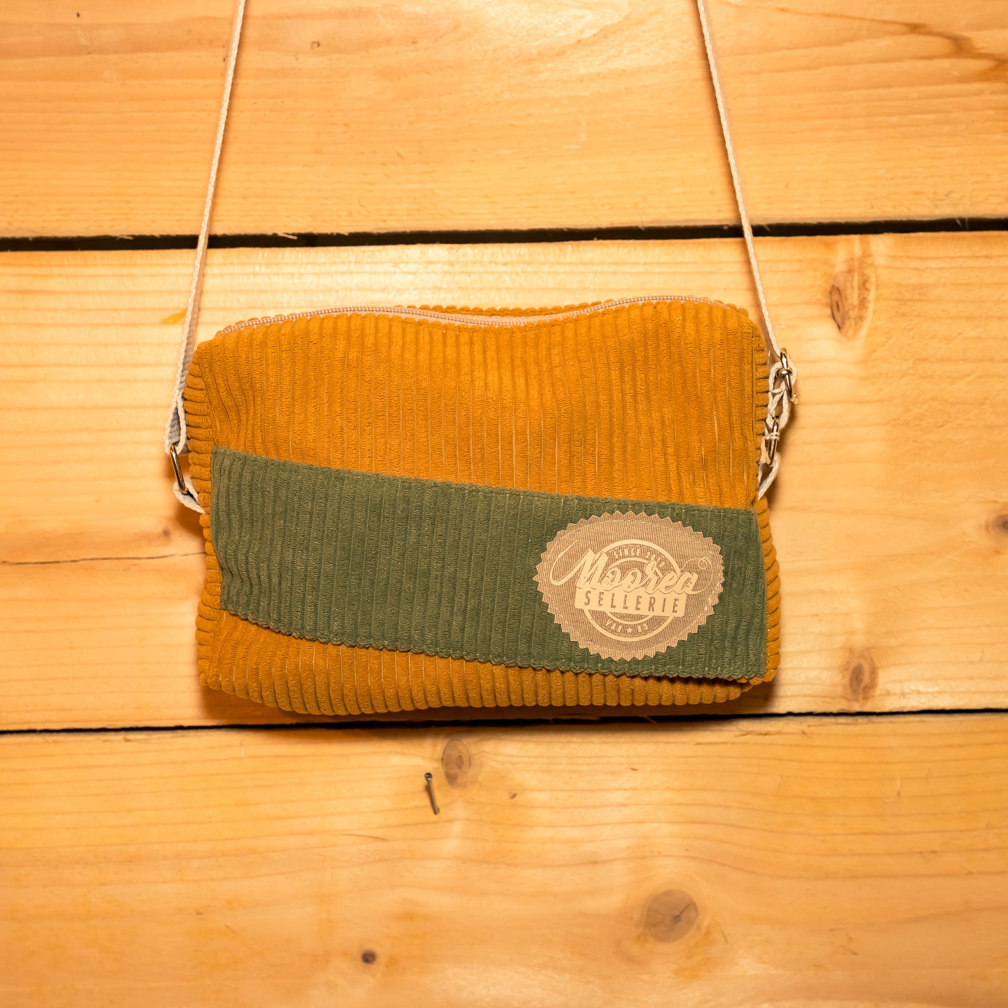 Sac bandoulière velours ocre / velours kaki