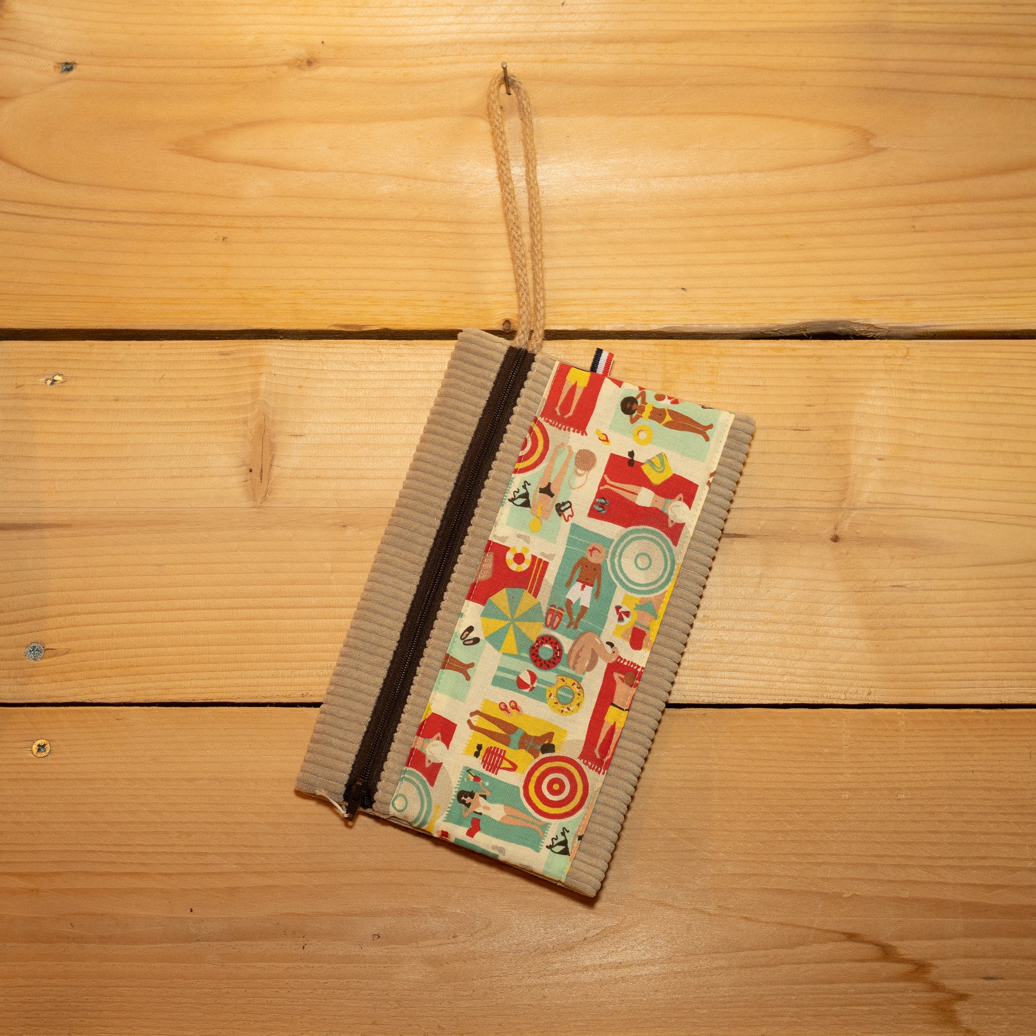 Pochette Plate Velours Beige / Tissu Vintage Plage