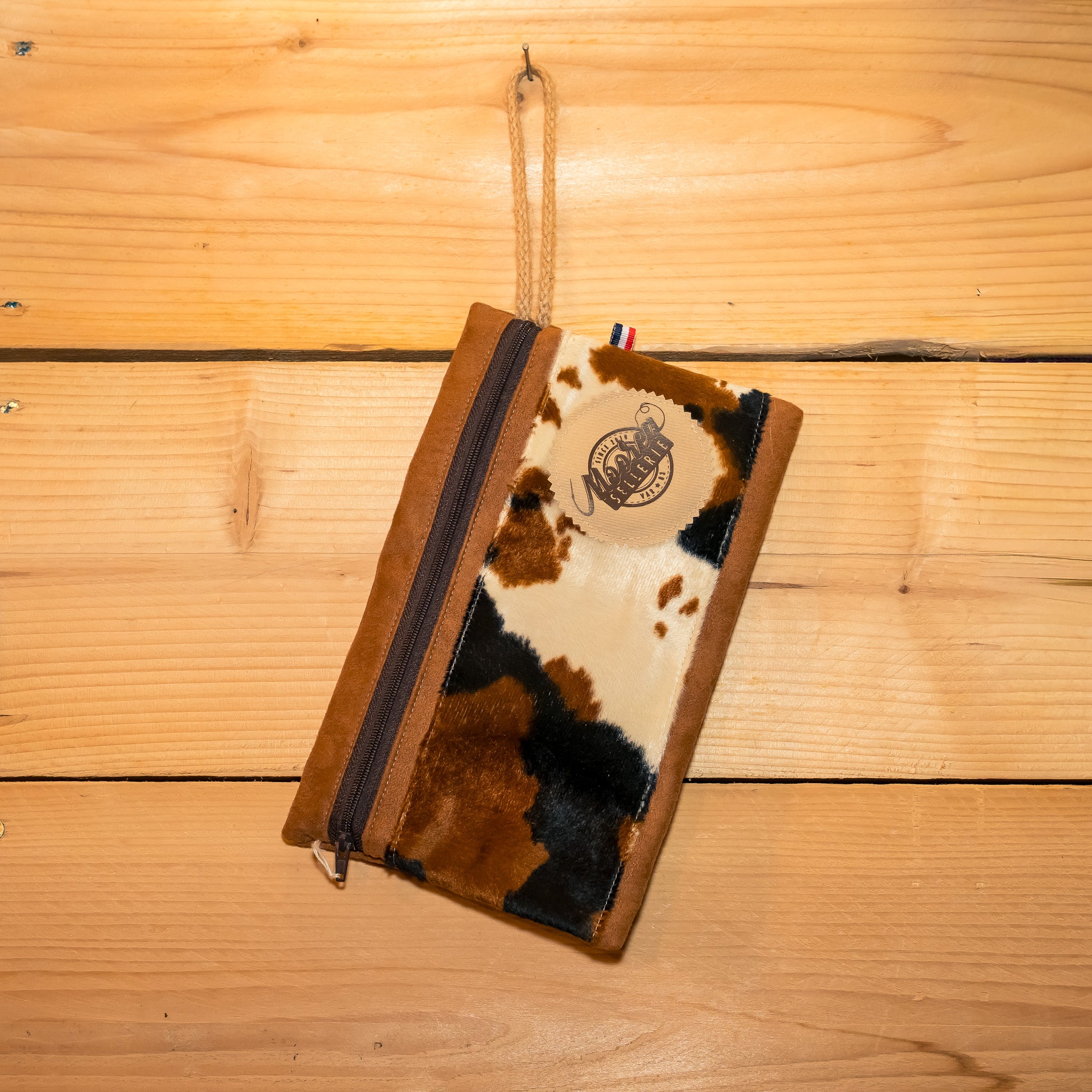 Pochette Plate Suédine Marron / Tissu Vache