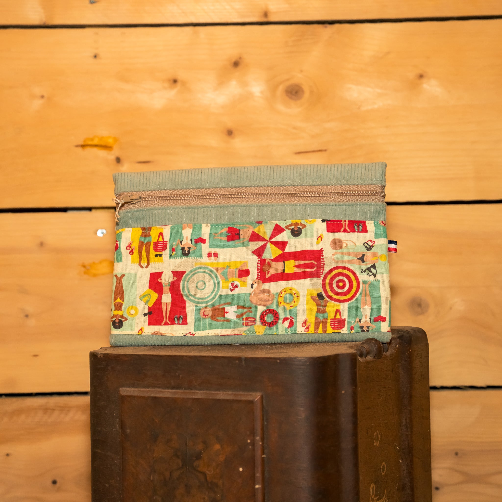 Pochette Plate Velours Bleu Ciel / Tissu Vintage Plage