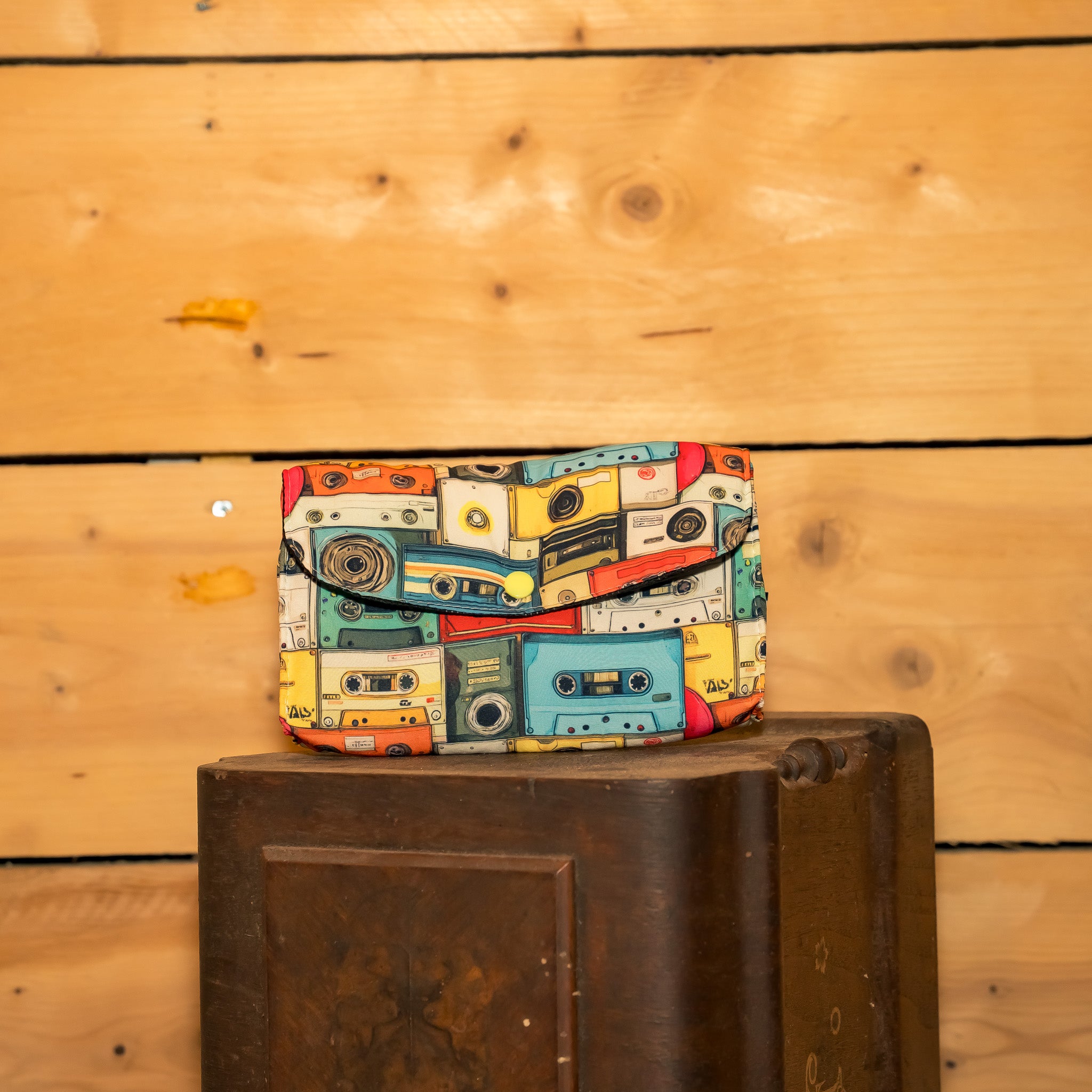 Pochette Portefeuille Tissu Vintage Cassettes Audio