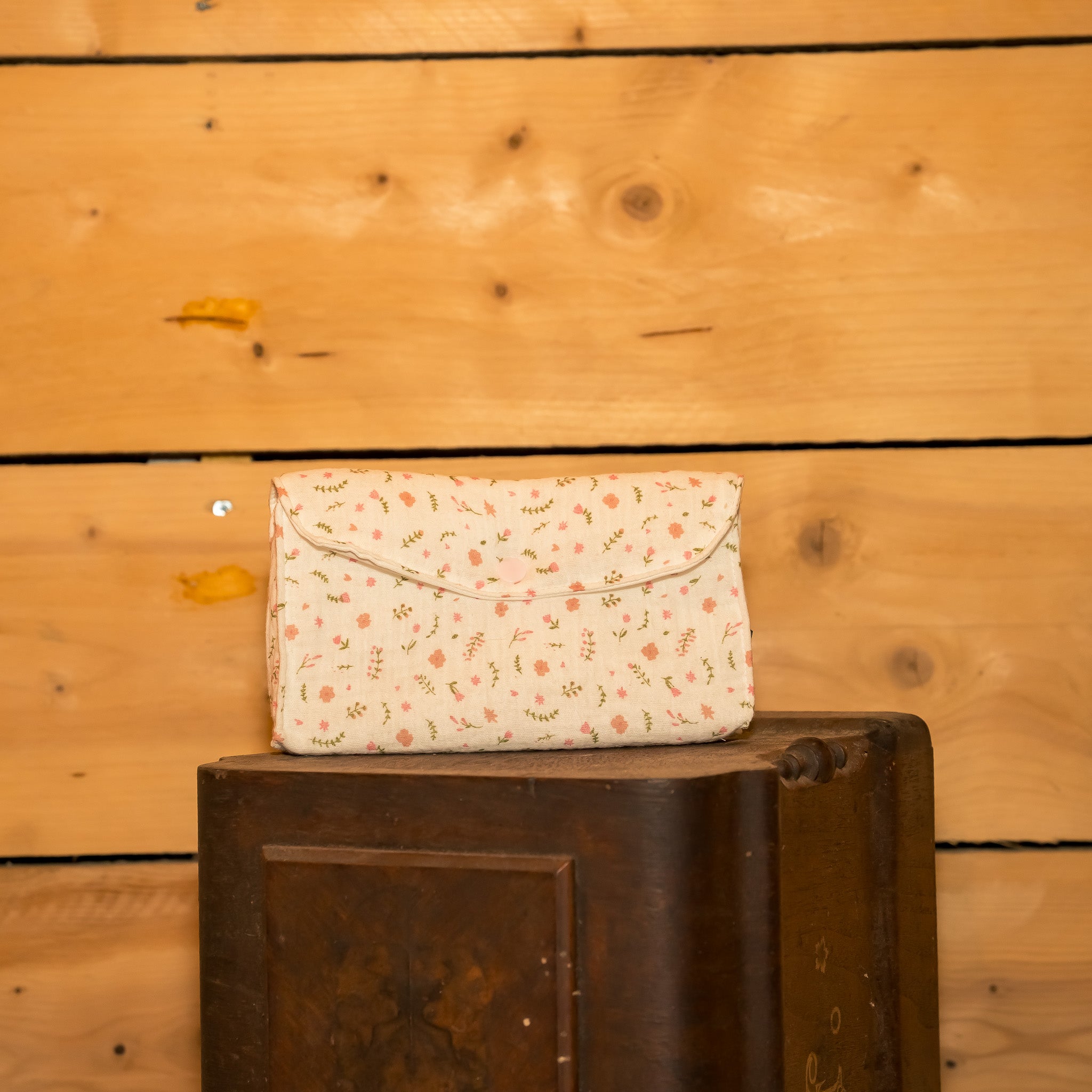 Pochette Portefeuille Gaze de Coton Rose Poudré