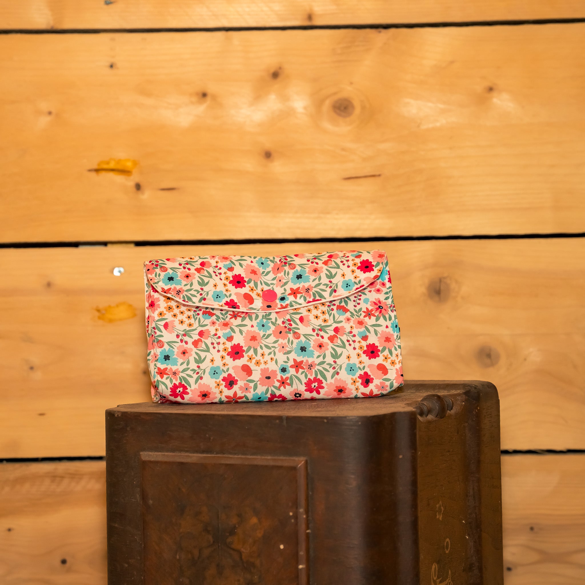 Pochette Portefeuille Tissu Floral Turquoise