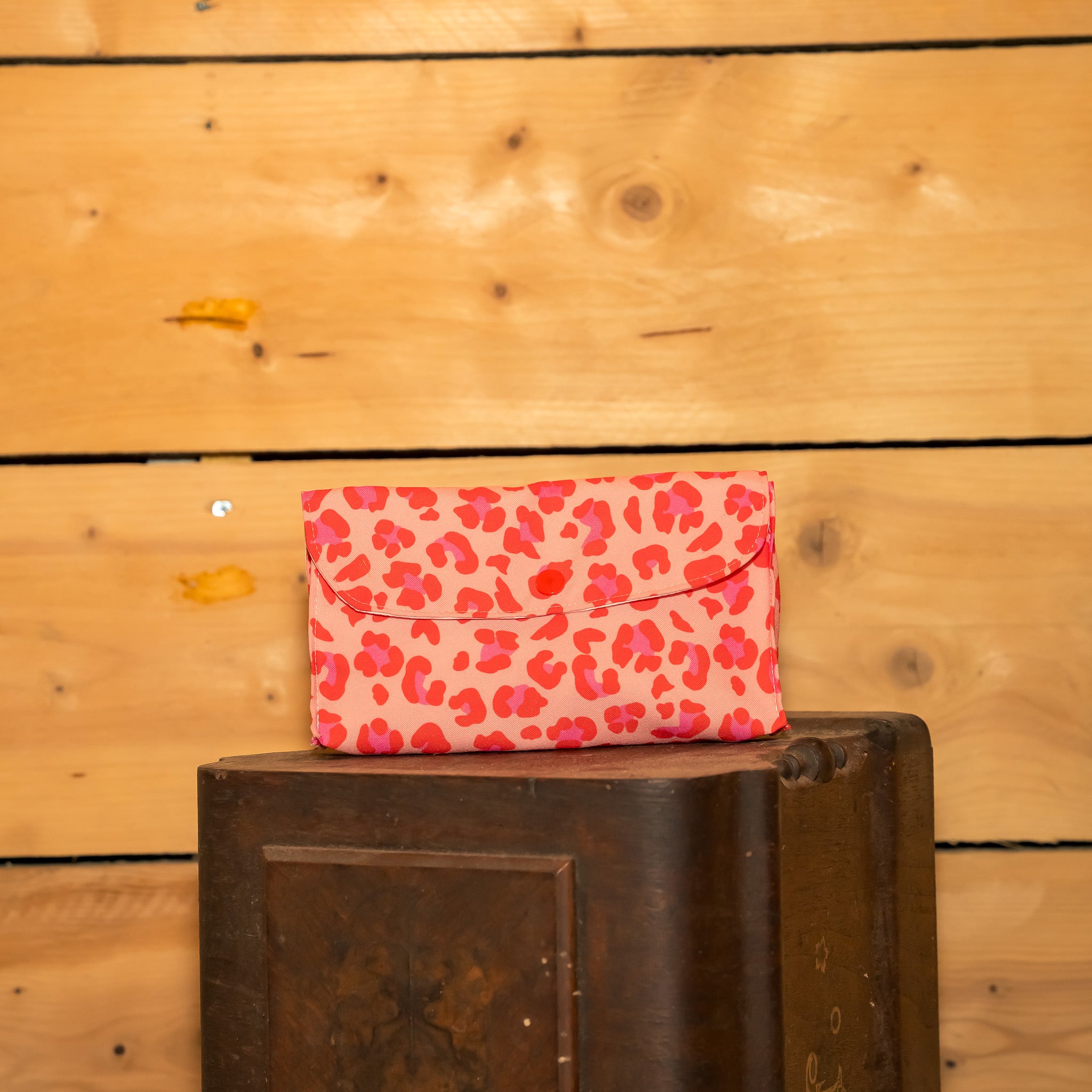 Pochette Portefeuille Tissu Léopard Fuschia et Orange