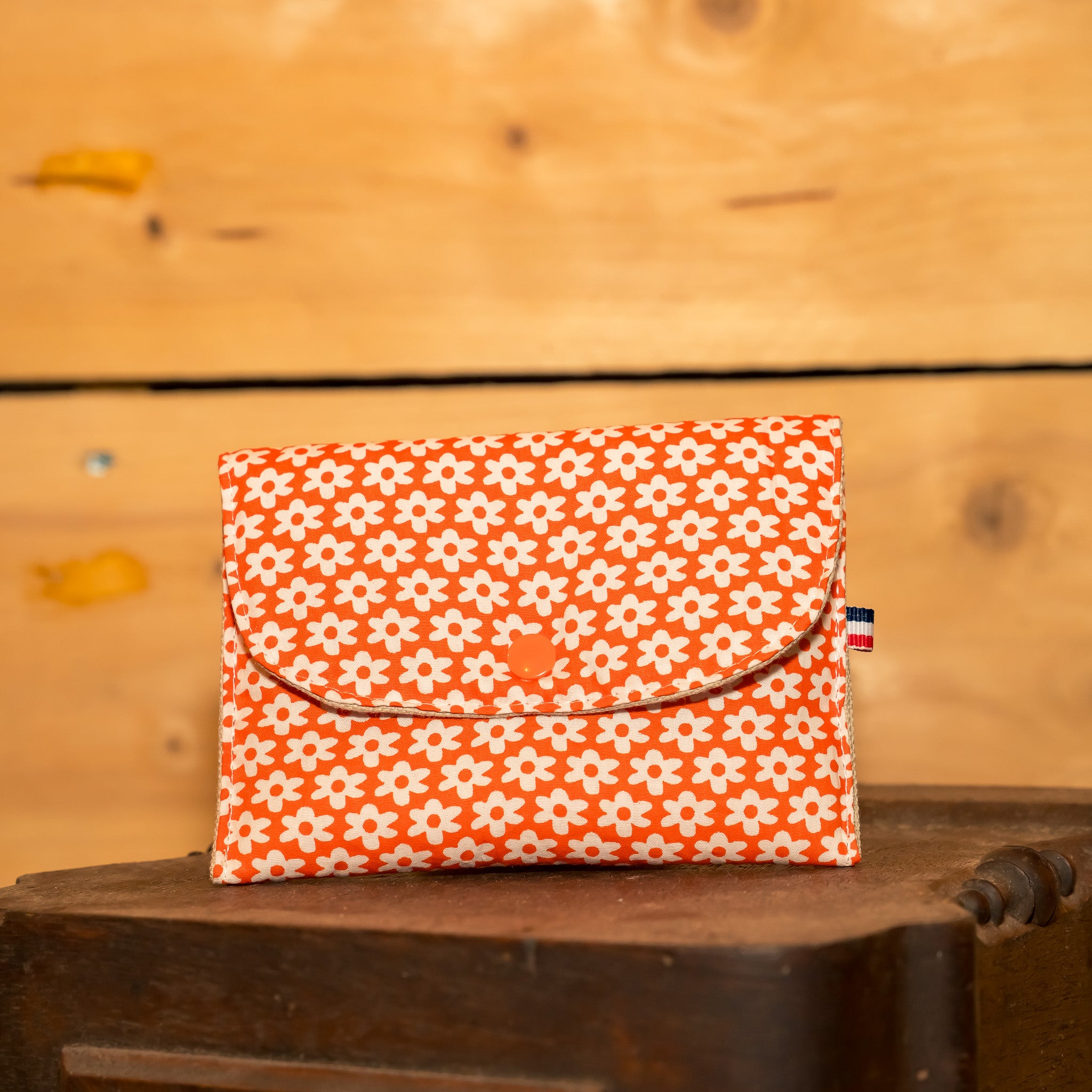 Mini Pochette Tissu Vintage Orange avec Fleurs