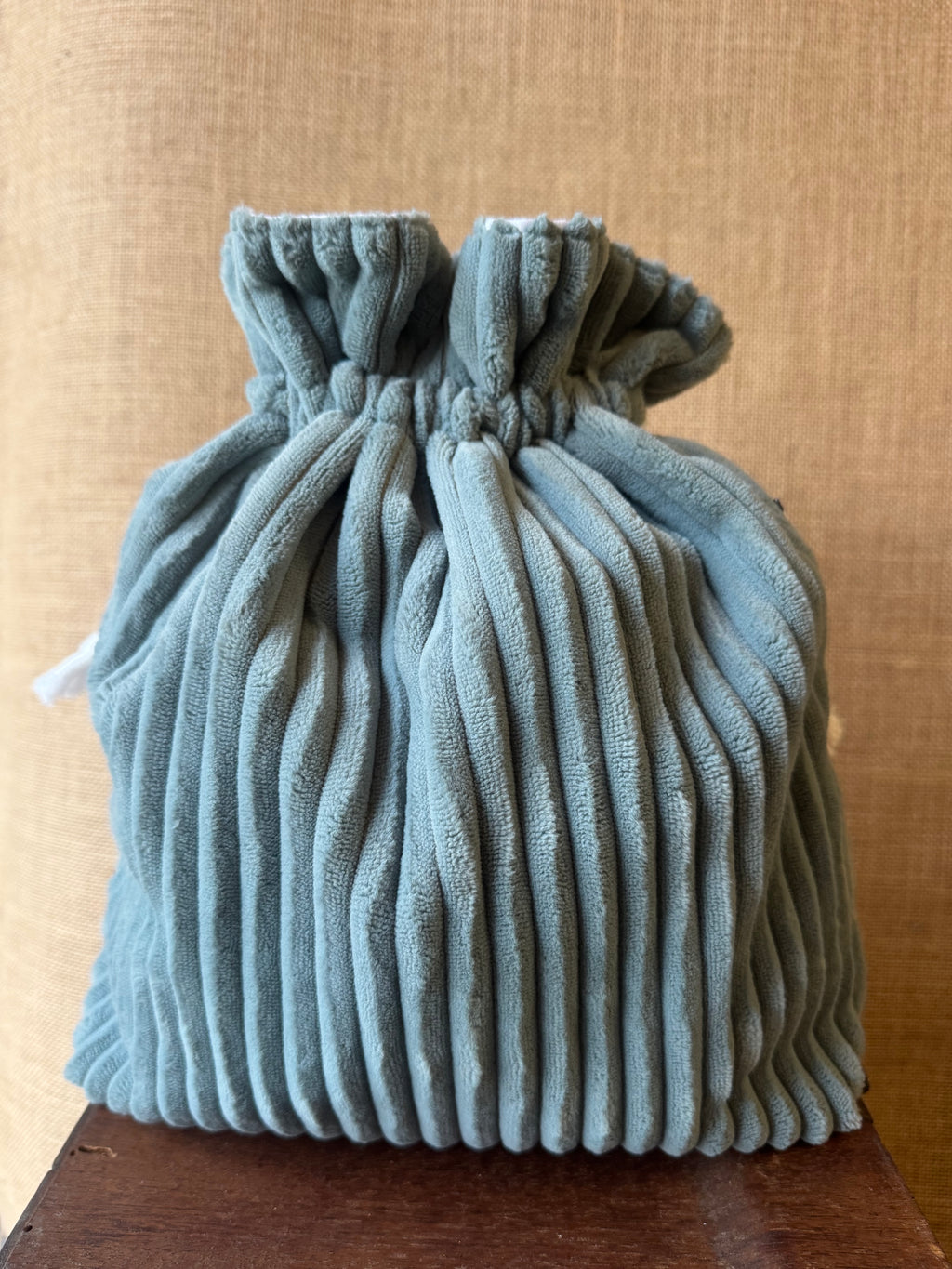 Trousse Bourse Velours Grosses Cotes Bleu Gris / Tissu Floral Turquoise