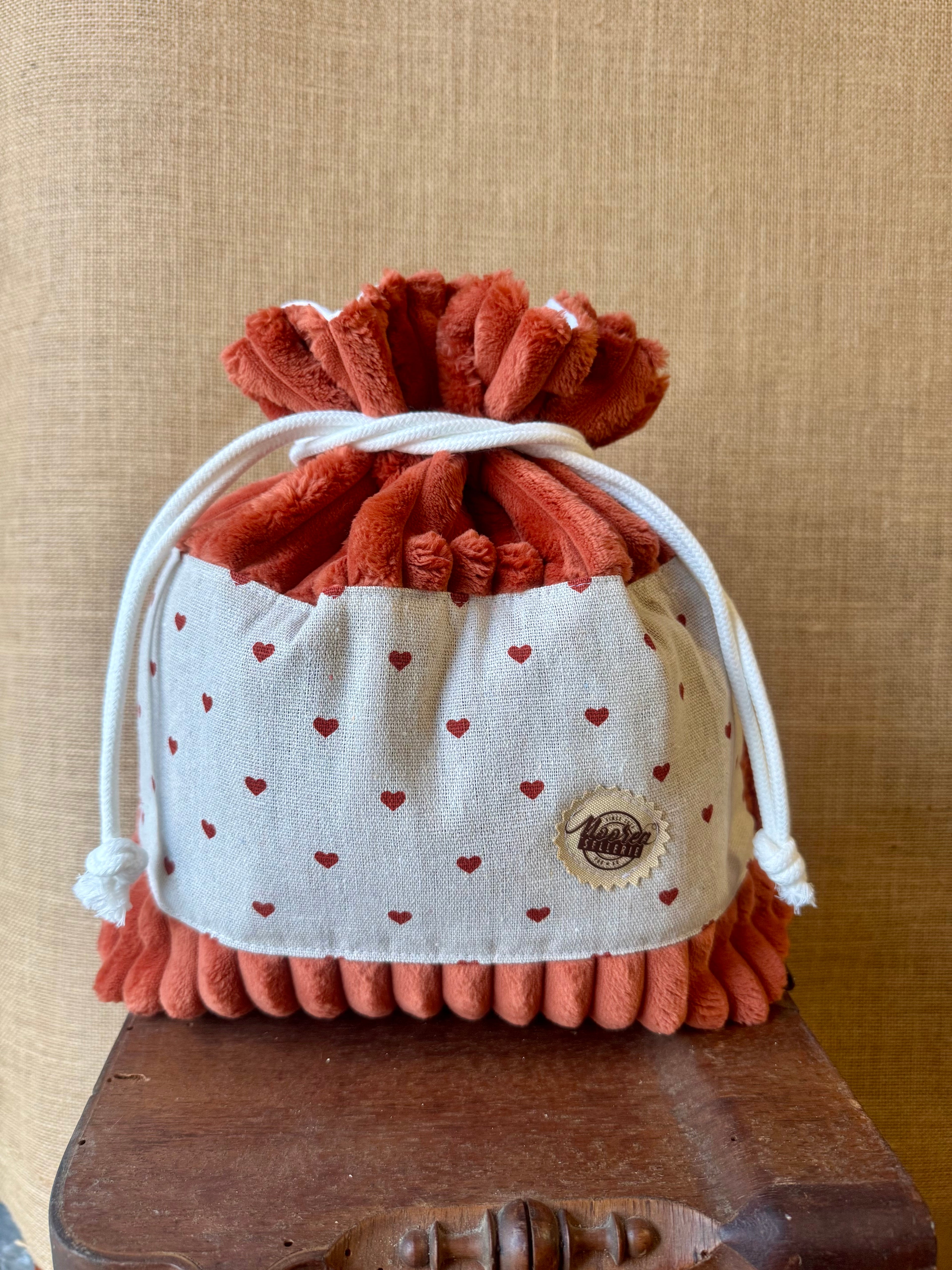 Trousse Bourse Velours Grosses Cotes Terracotta / Lin Cœurs