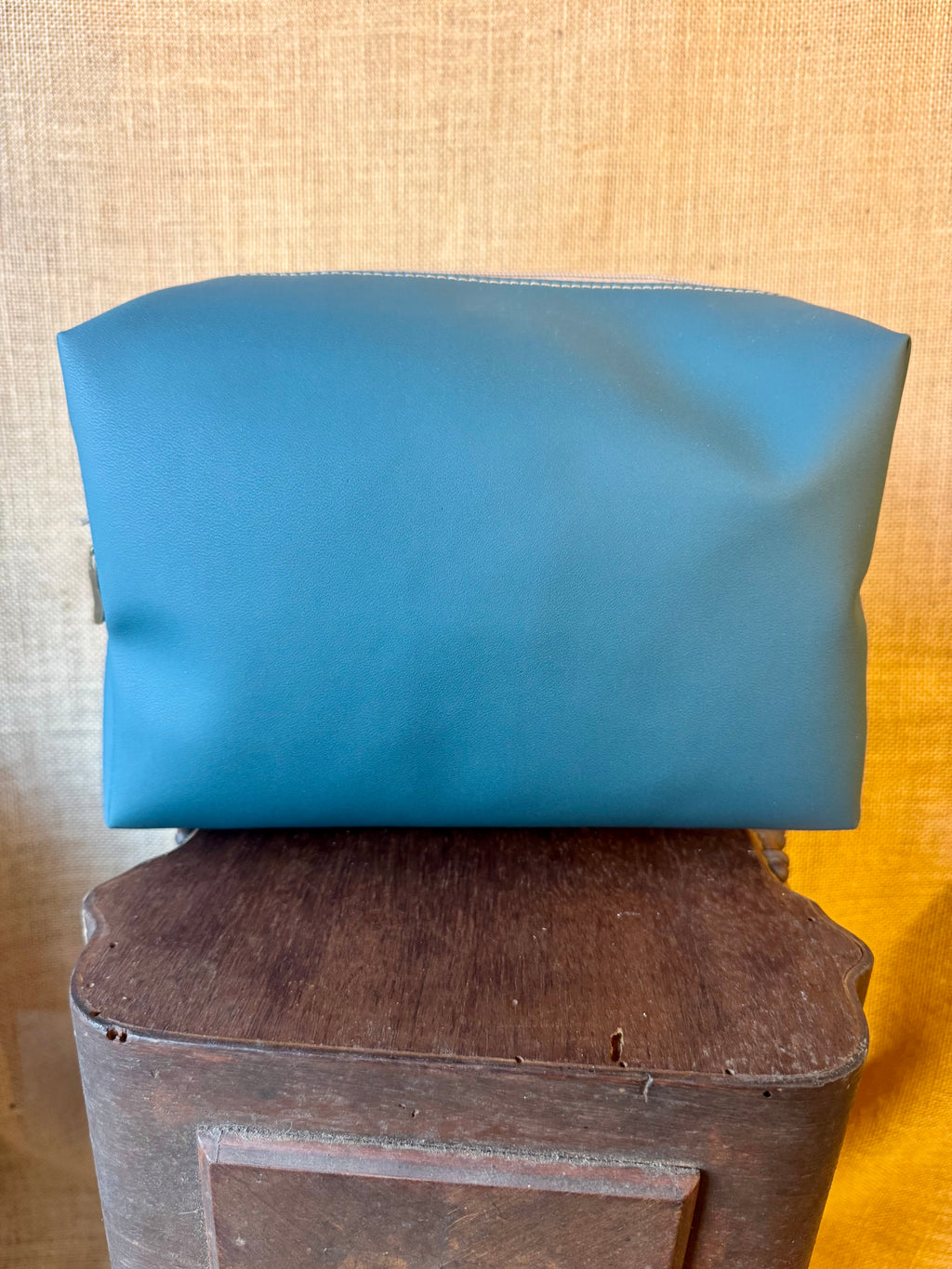 Trousse de toilette - Simili Bleu Canard / Velours Ocre