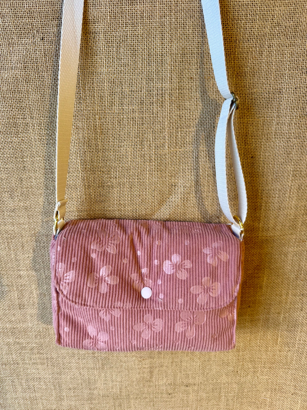 Sac bandoulière en Velours Rose motifs Fleurs