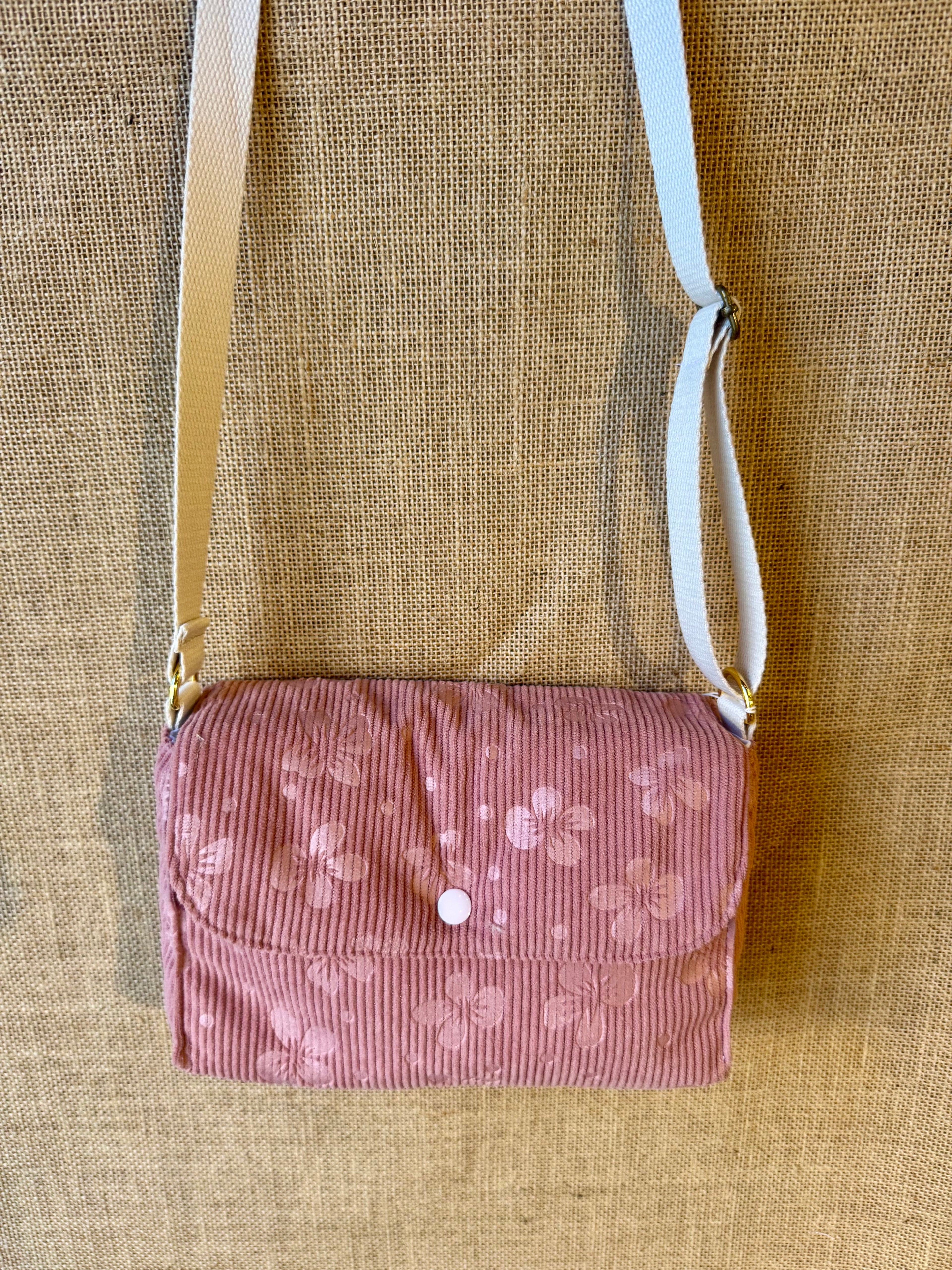 Sac bandoulière en Velours Rose motifs Fleurs