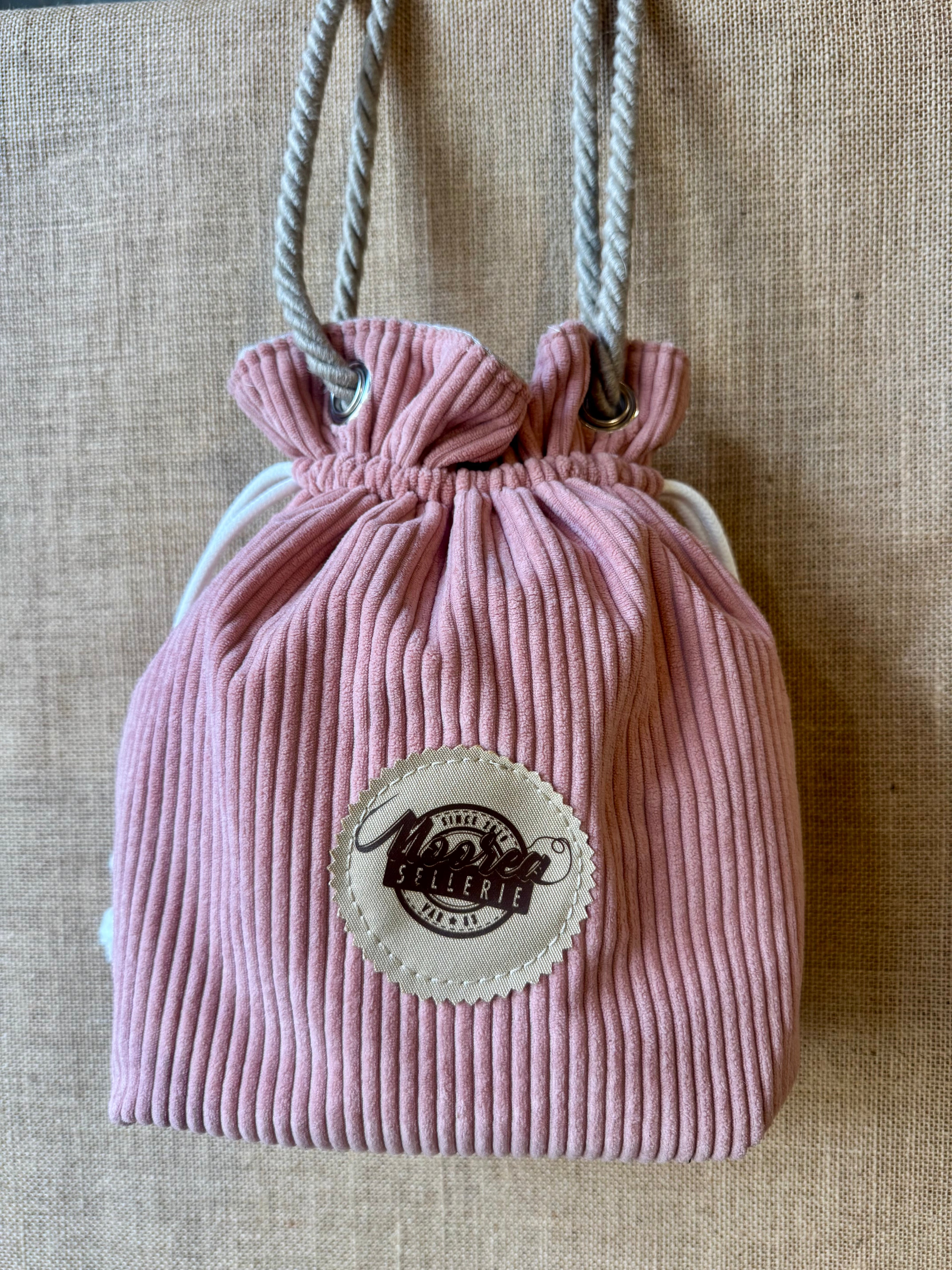 Sac Bandoulière Bourse Velours Rose Petites Côtes