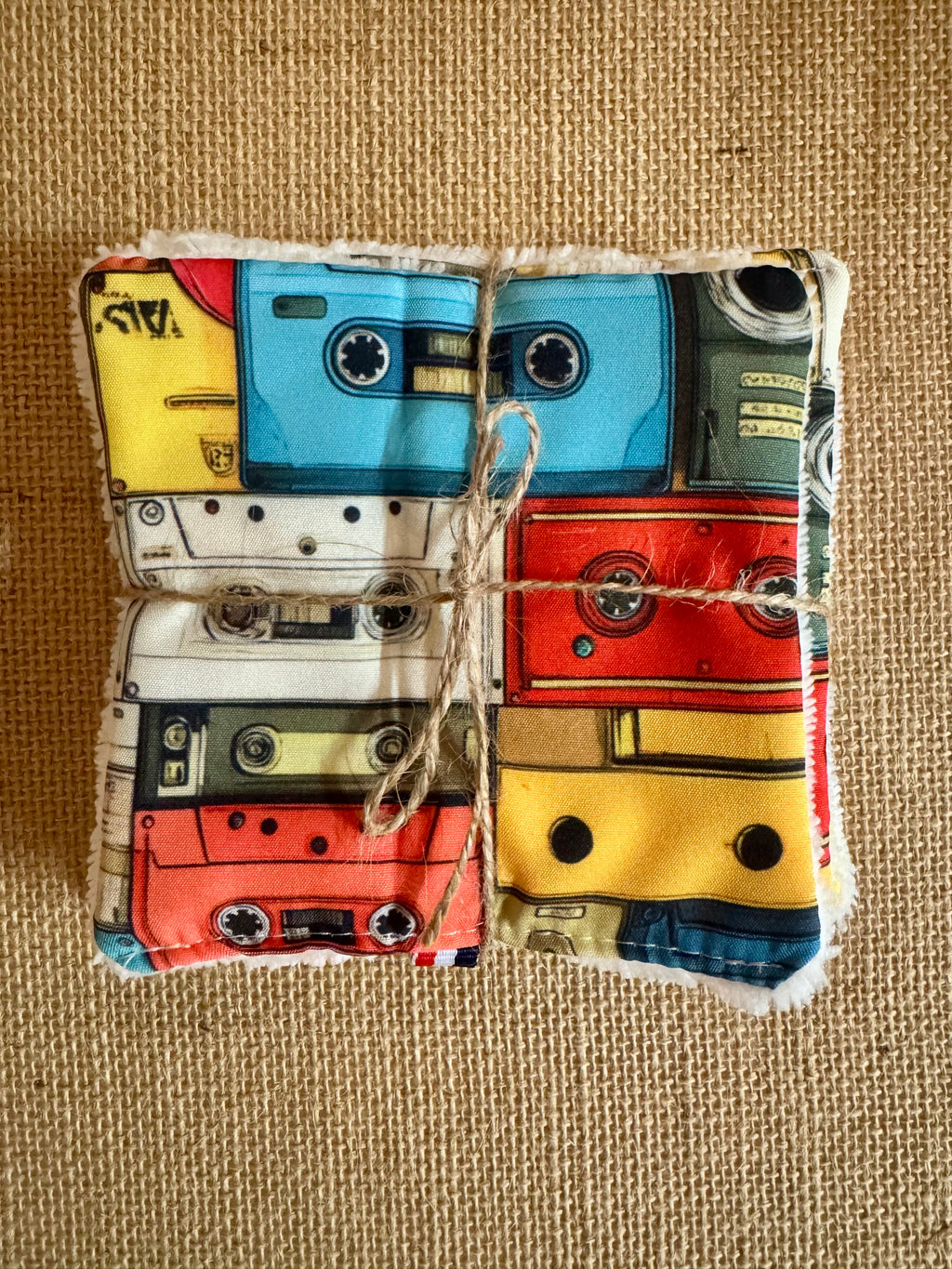 Cotons réutilisables en éponge bambou x4 Vintage Cassettes Audio