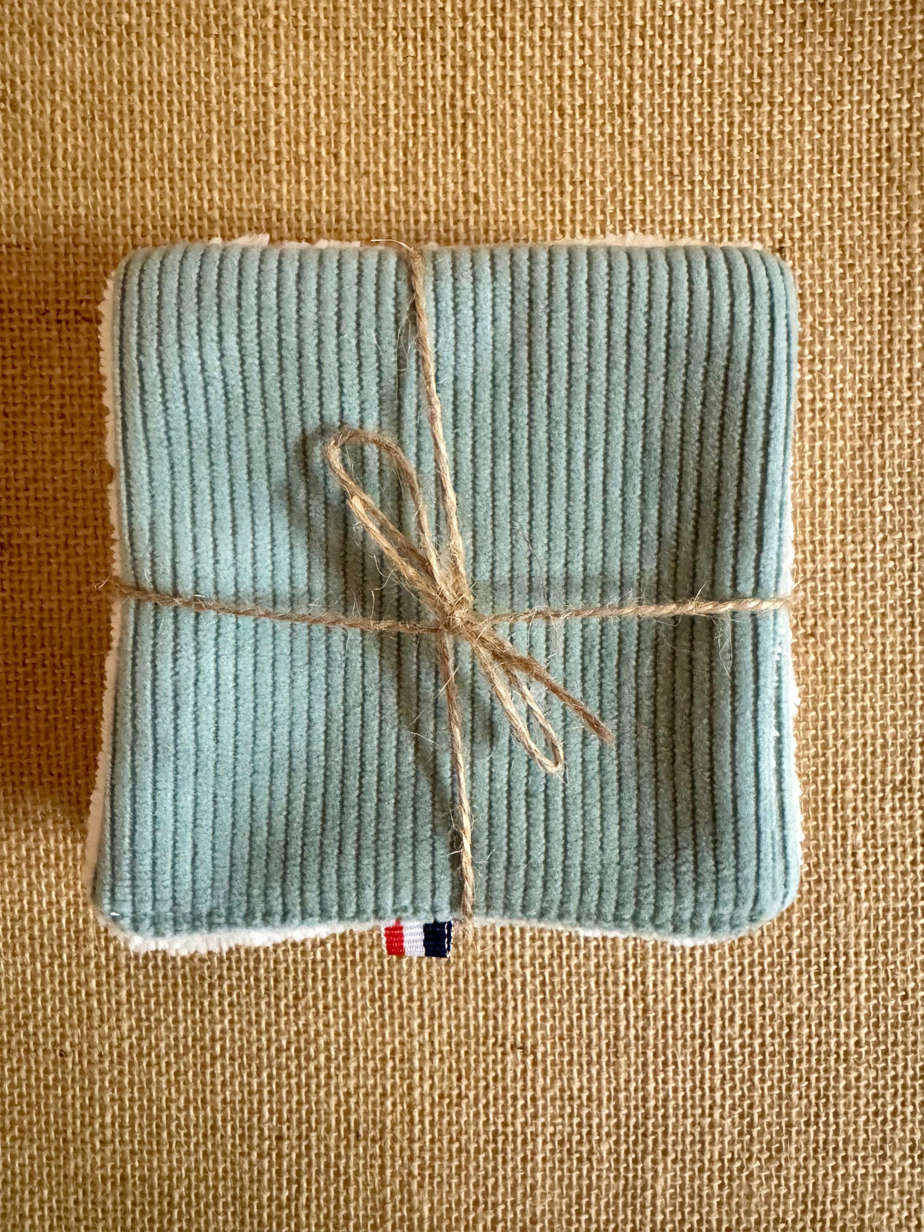 Cotons réutilisables en éponge bambou x4 Velours Bleu Ciel