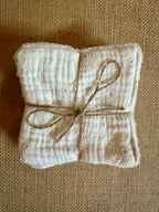 Cotons réutilisables en éponge bambou x4 Broderie Blanche